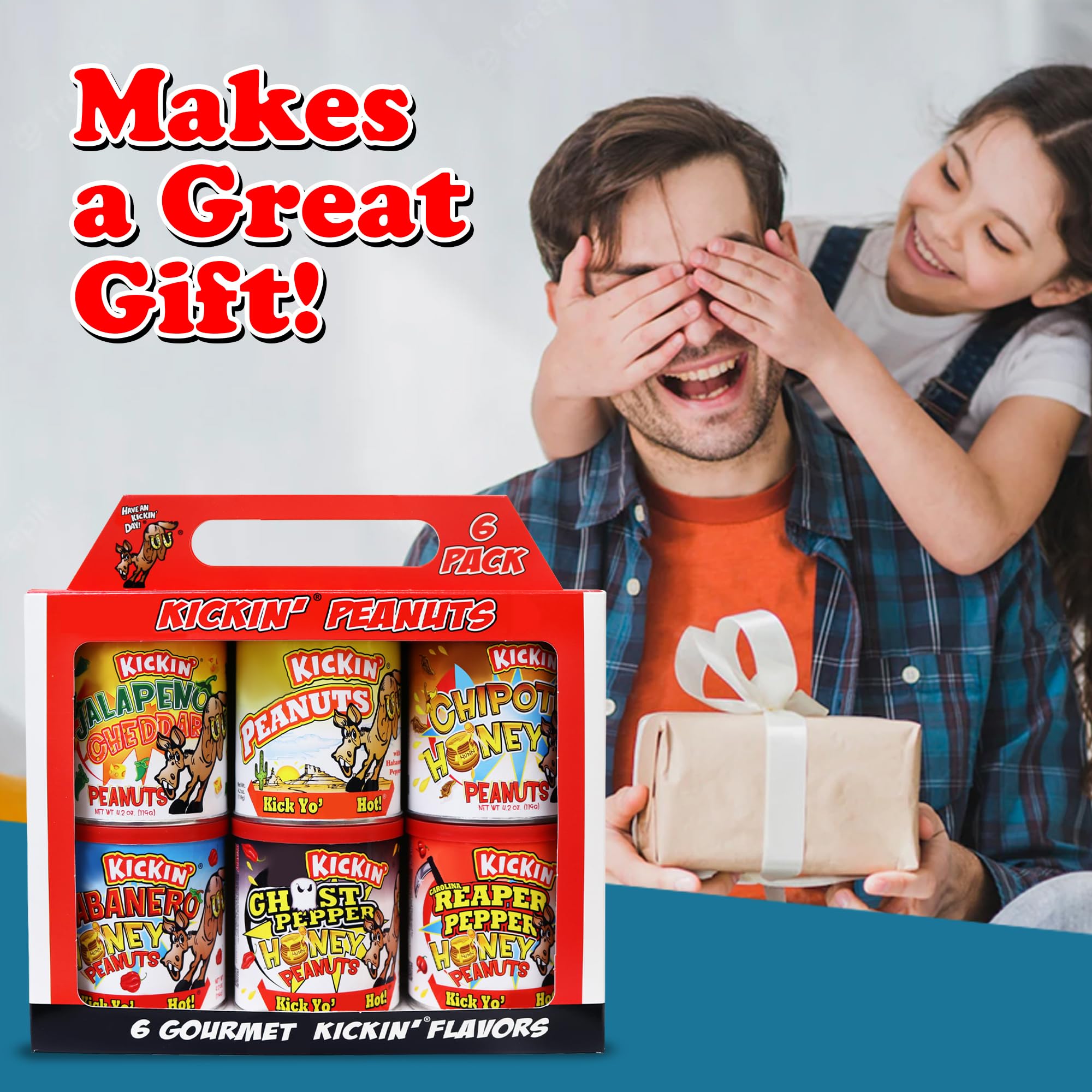 ASS KICKIN’ Spicy Hot Peanuts - Variety Pack 4.25oz 6 Pack - Ultimate Spicy Gourmet Gift Peanuts - Try if you dare!