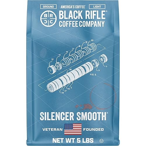 Black Rifle Coffee Company Silencer Smooth, 5 lb Bag, Ground Coffee Light Roast - Roasted Blend Made from Arabica Beans - Colombian & Brazilian Beans