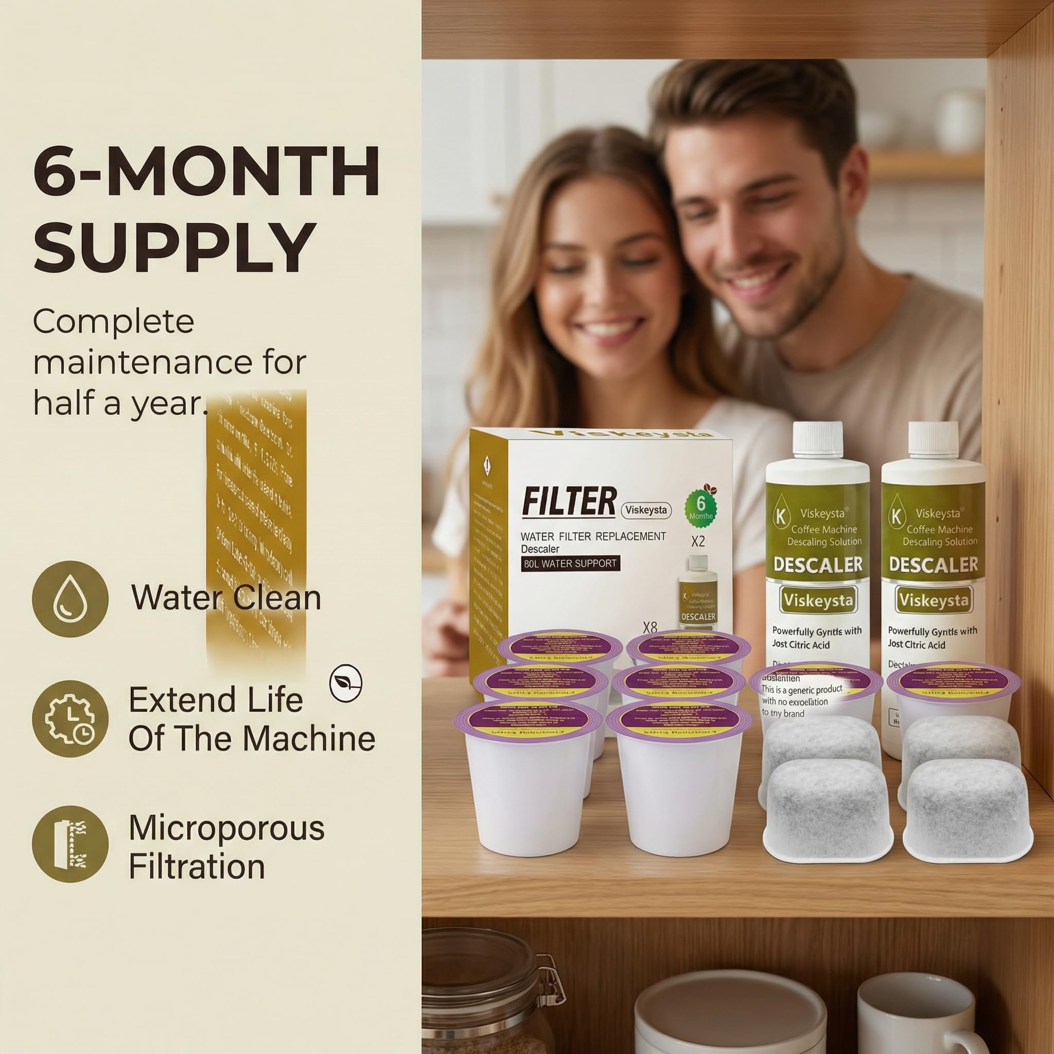 Viskeysta 6-Month Maintenance Kit for Keurig: 2 Descalers + 4 Filters + 8 Cleaning Pods, Compatible with Keurig Classic/1.0/2.0 K-Cup Coffee Makers