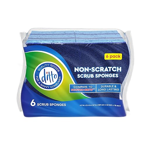 Ditto Non-Scratch Scrub Sponges (6 Pack) - Durable and Long Lasting - Safe On All Surfaces…