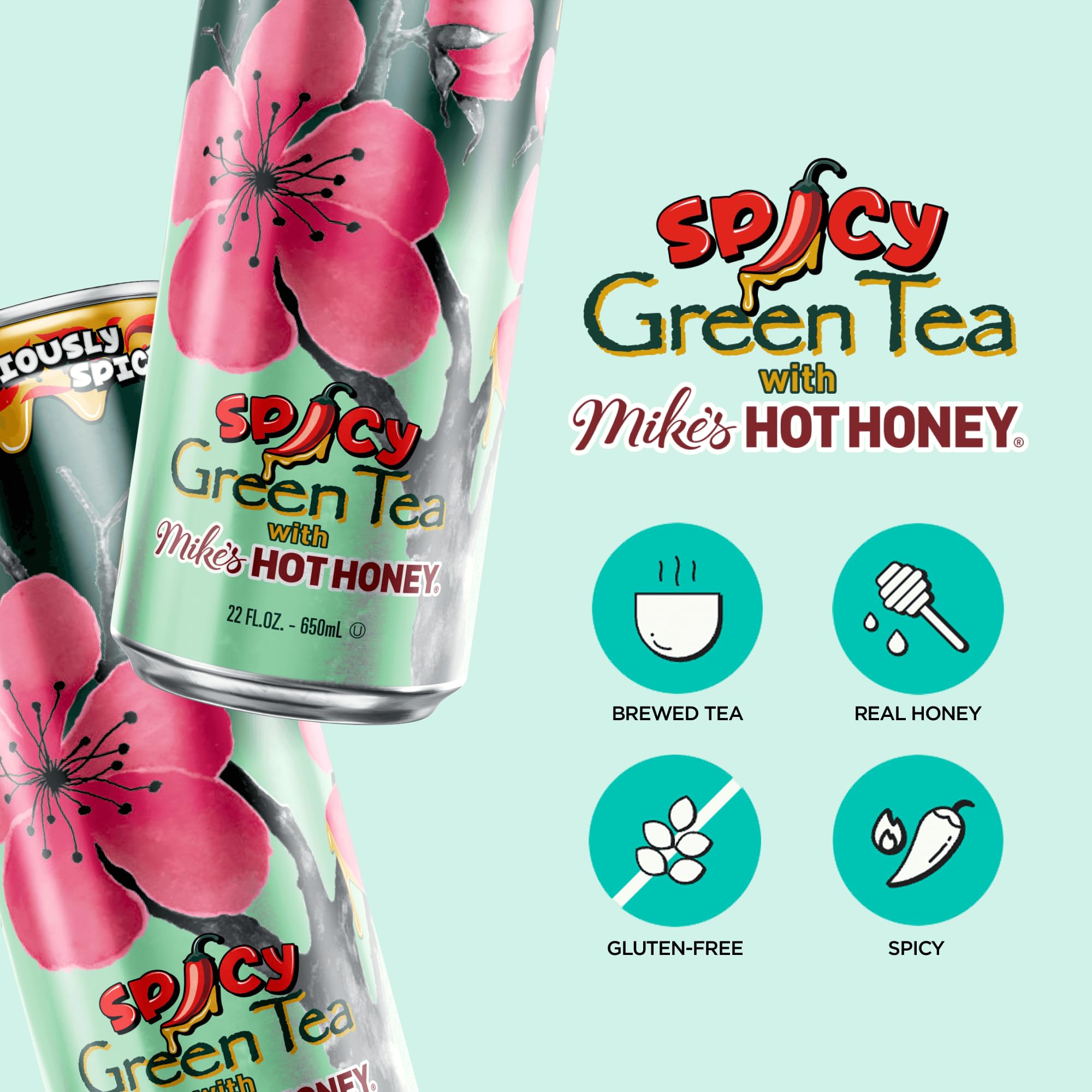 AriZona Spicy Green Tea with Mikes Hot Honey - Big Can, 22 Fl Oz (Pack of 12)