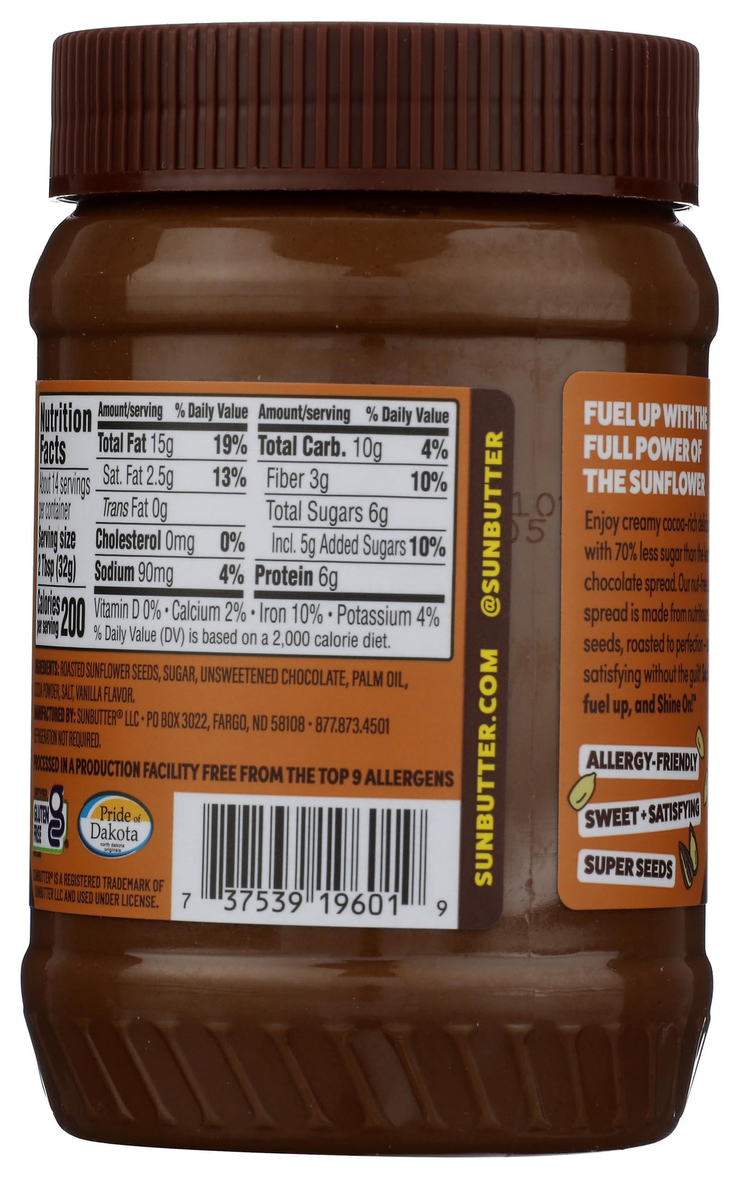 SunButter Chocolate Sunflower Seed Butter, 16 oz Nut-Free Spread with 7g Plant-Based Protein, Roasted Rich & Savory Flavor, Smooth Texture | Vegan