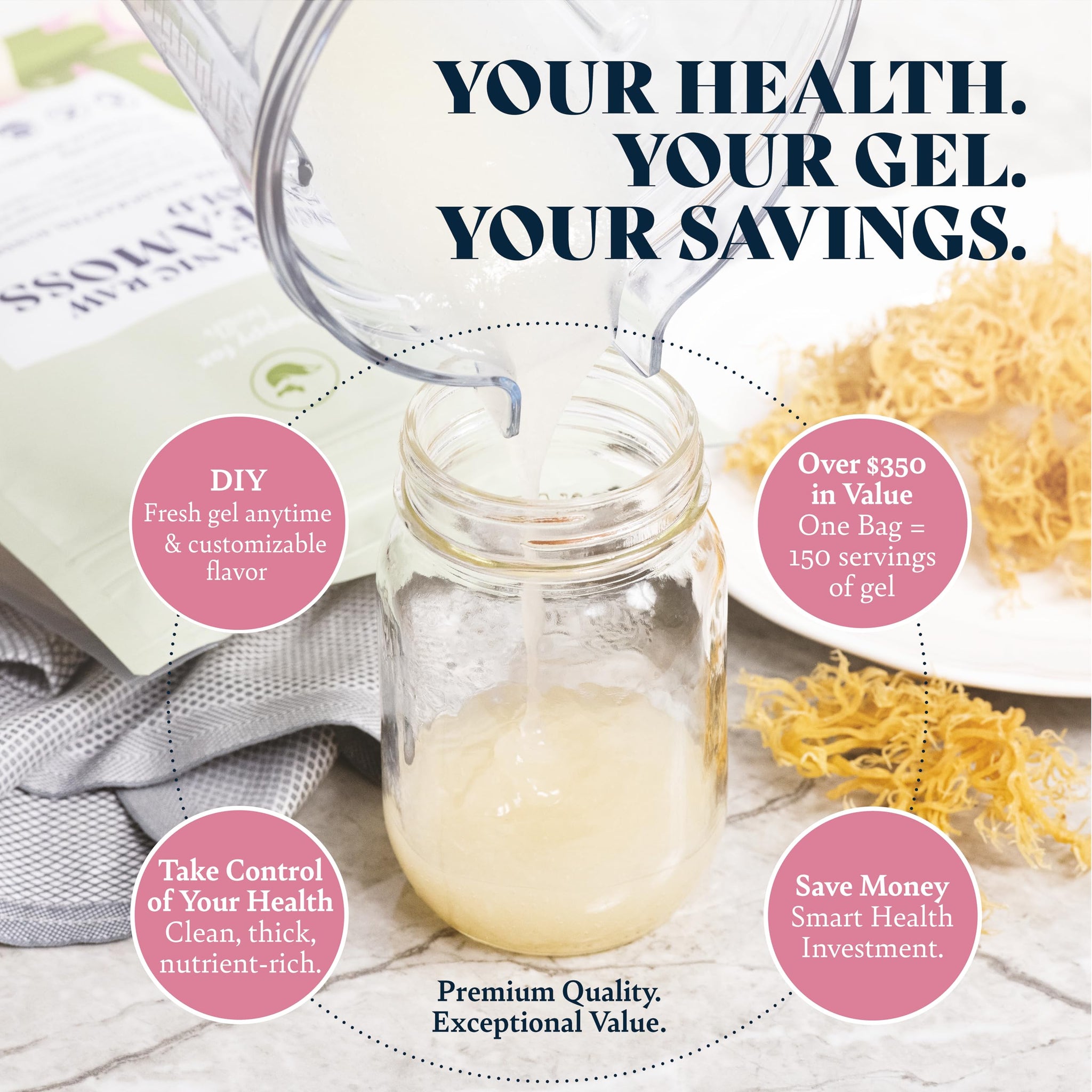 HAPPY FOX Organic Sea Moss Raw Gold Makes 170oz of Seamoss Gel Rich in Vitamins & Minerals, Certified Non-GMO, Wildcrafted, Sundried Superfood - 8oz