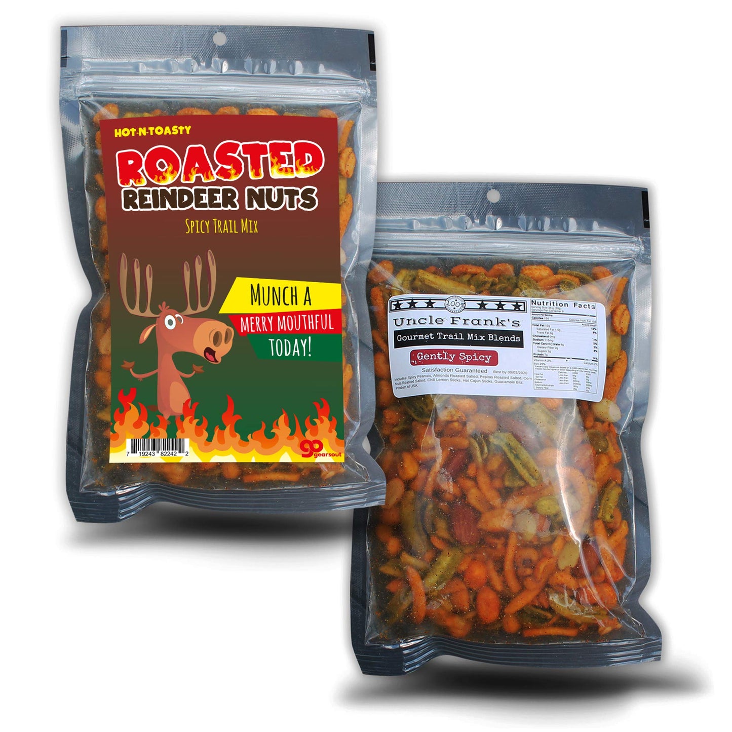 Roasted Reindeer Nuts Spicy Trail Mix - Funny holiday reindeer design - Edible gifts for Men - Spicy snack mix, Made in the USA