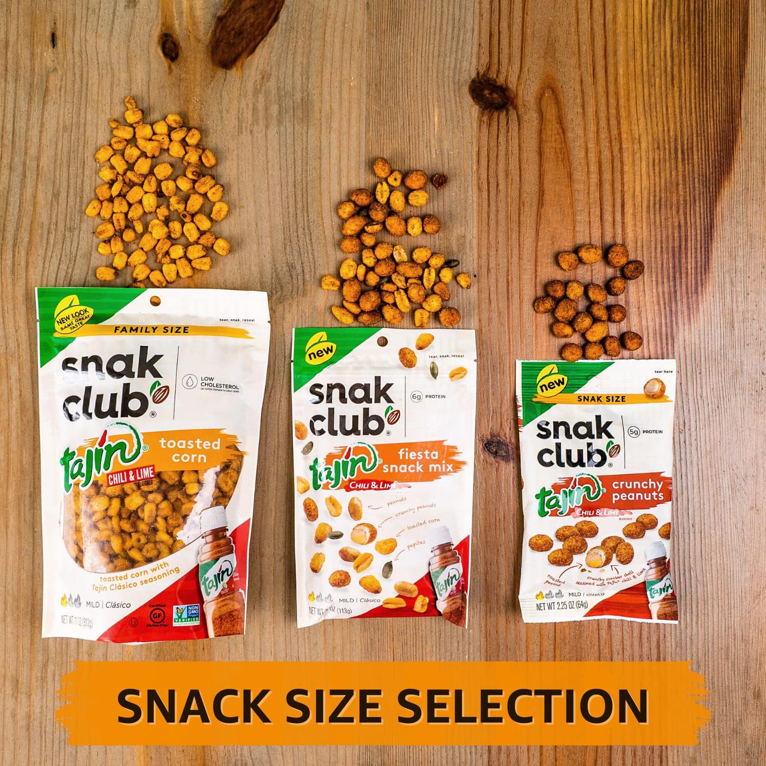 Snak Club Toasted Corn, Tajin Clásico Chili & Lime Flavor, Crunchy, Flavorful Low-Cholesterol Individual Snacks, 2.5oz (Pack of 12)