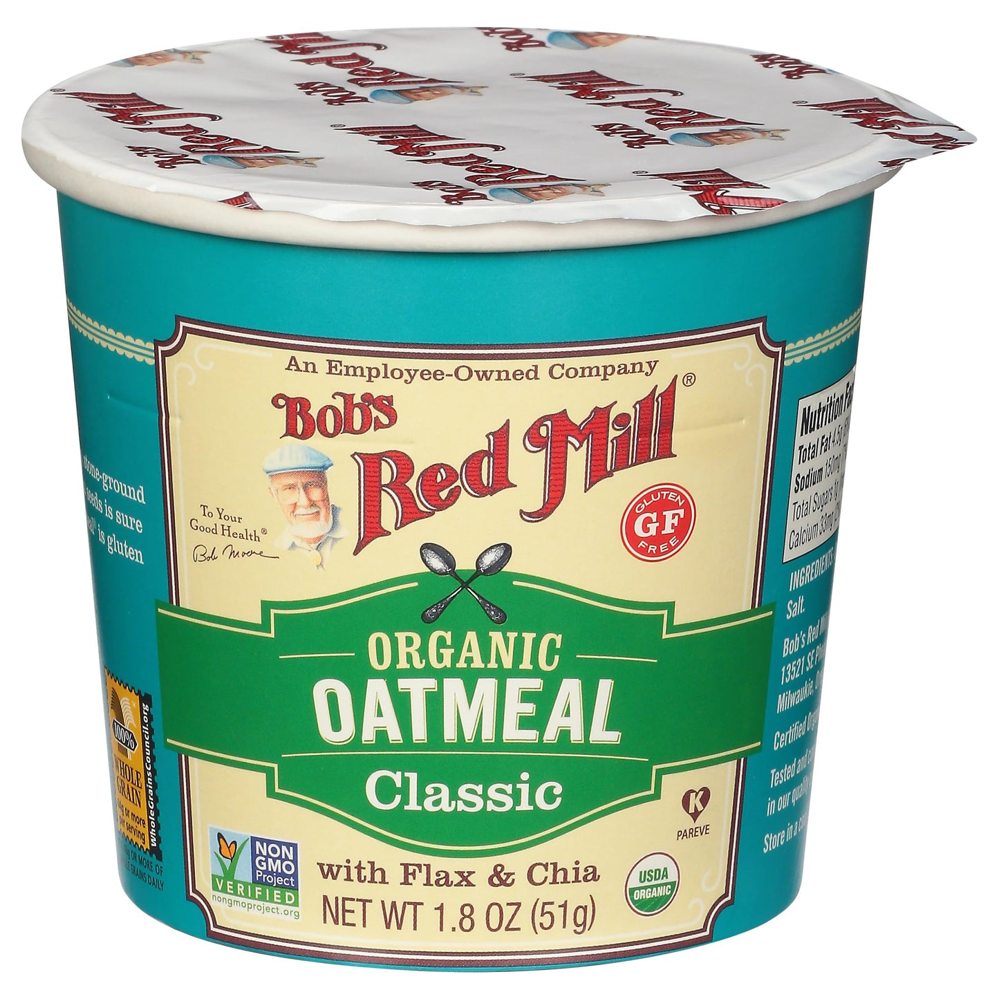 Bob's Red Mill Organic Gluten Free Oatmeal Cup, Classic with Flax/Chia, 1.8 Ounce (Pack of 1), Non-GMO, Whole Grain, Kosher