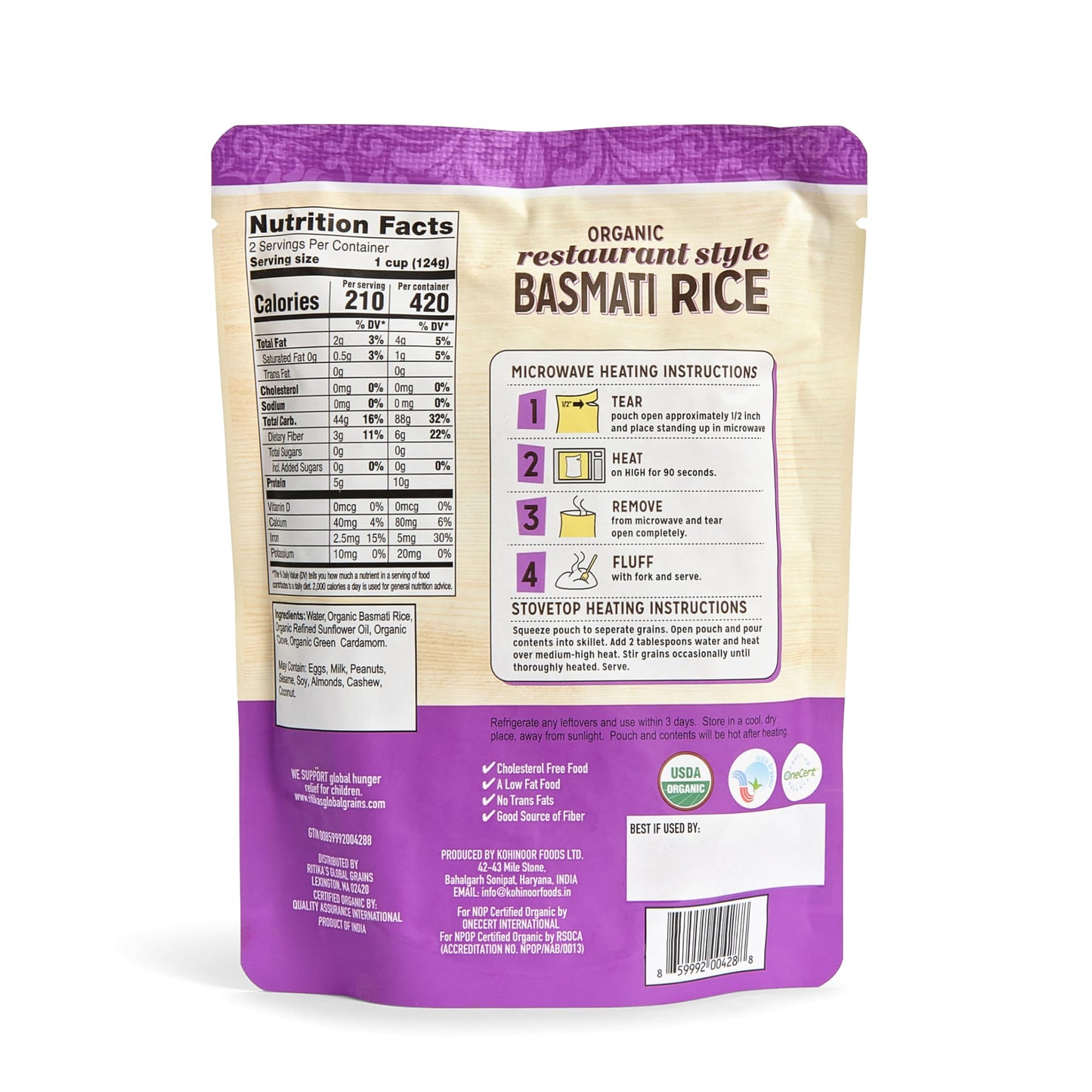 Ritika's Global Grains Organic 90 Second Restaurant Style Basmati Rice