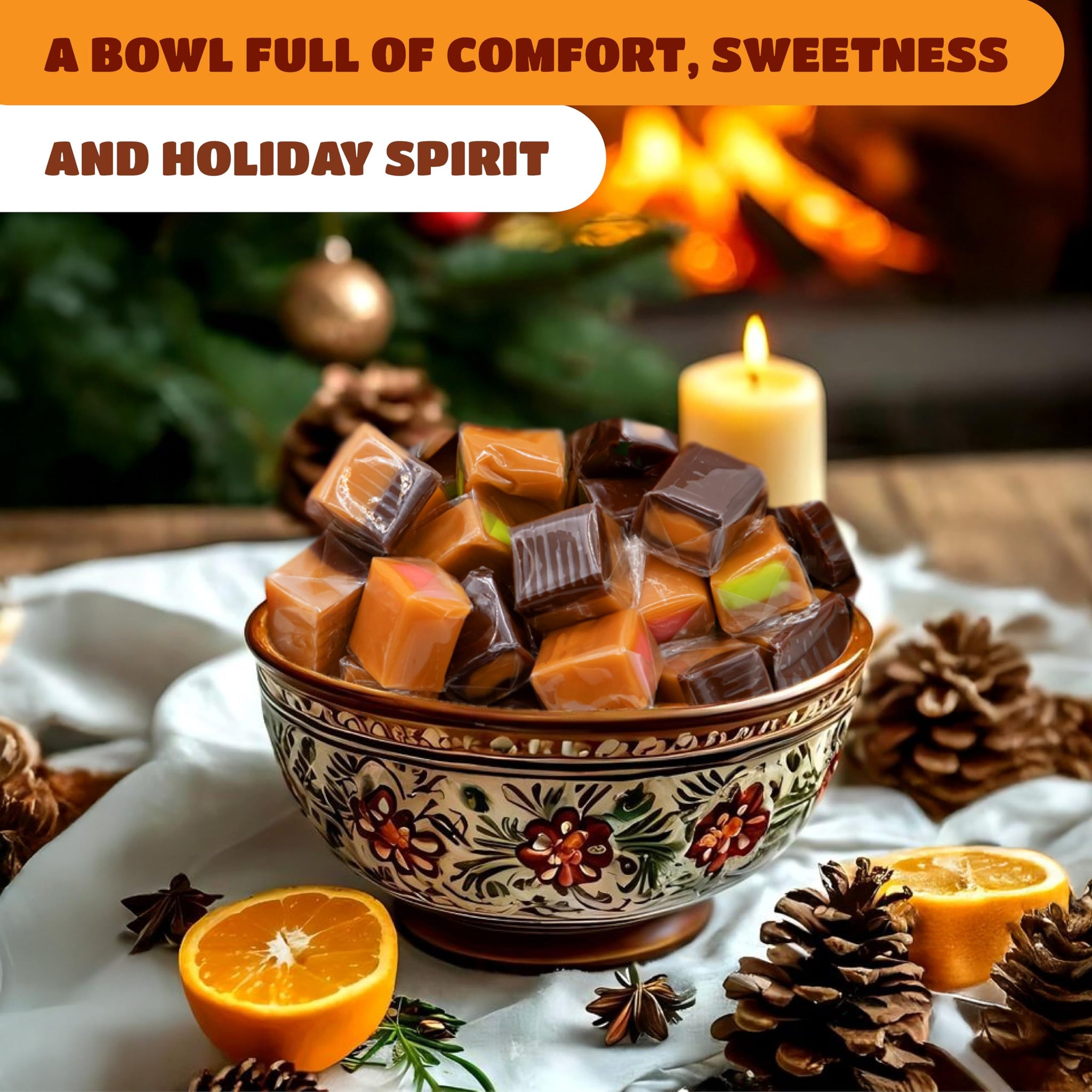 Caramel Candy Mix - 2 Pound Pack - 150 Count - Filled Caramels Individually Wrapped - Vanilla, Chocolate, Apple, and Strawberry Cubes - Creamy Chewy