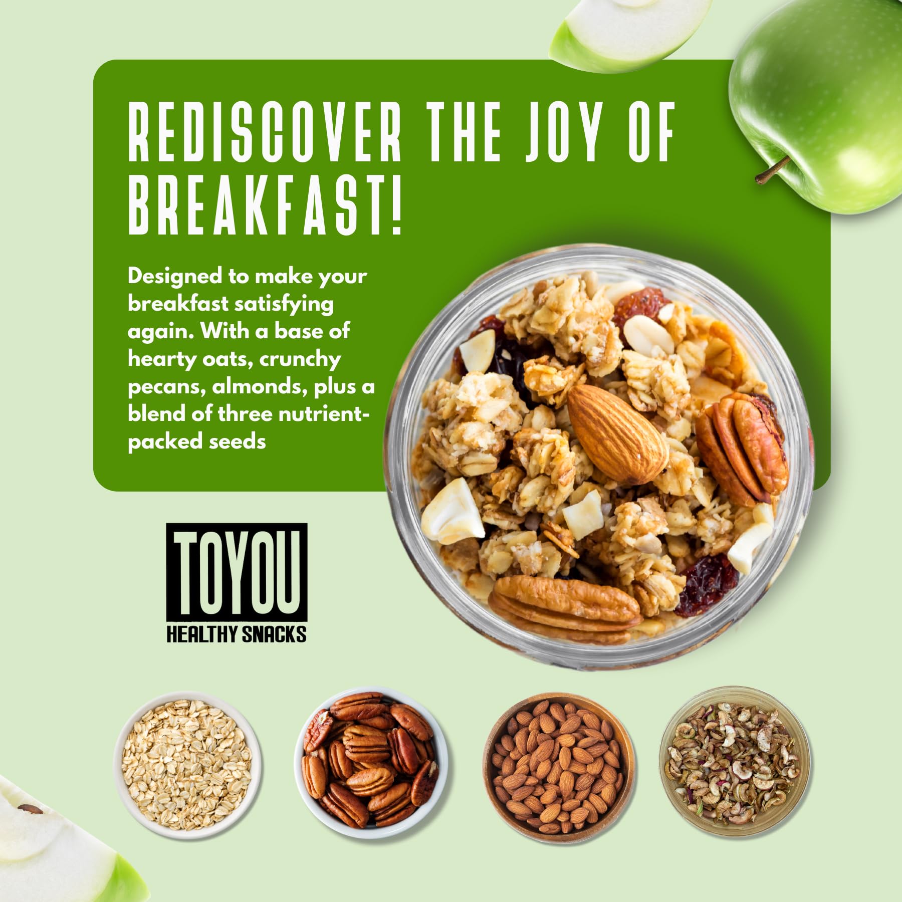ToYou Snacks Granola, Dried Fruit and Granola Cereal, Gluten Free, Vegan, Healthy Snacks for Adults and Kids, Breakfast Cereal with Protein and Fiber