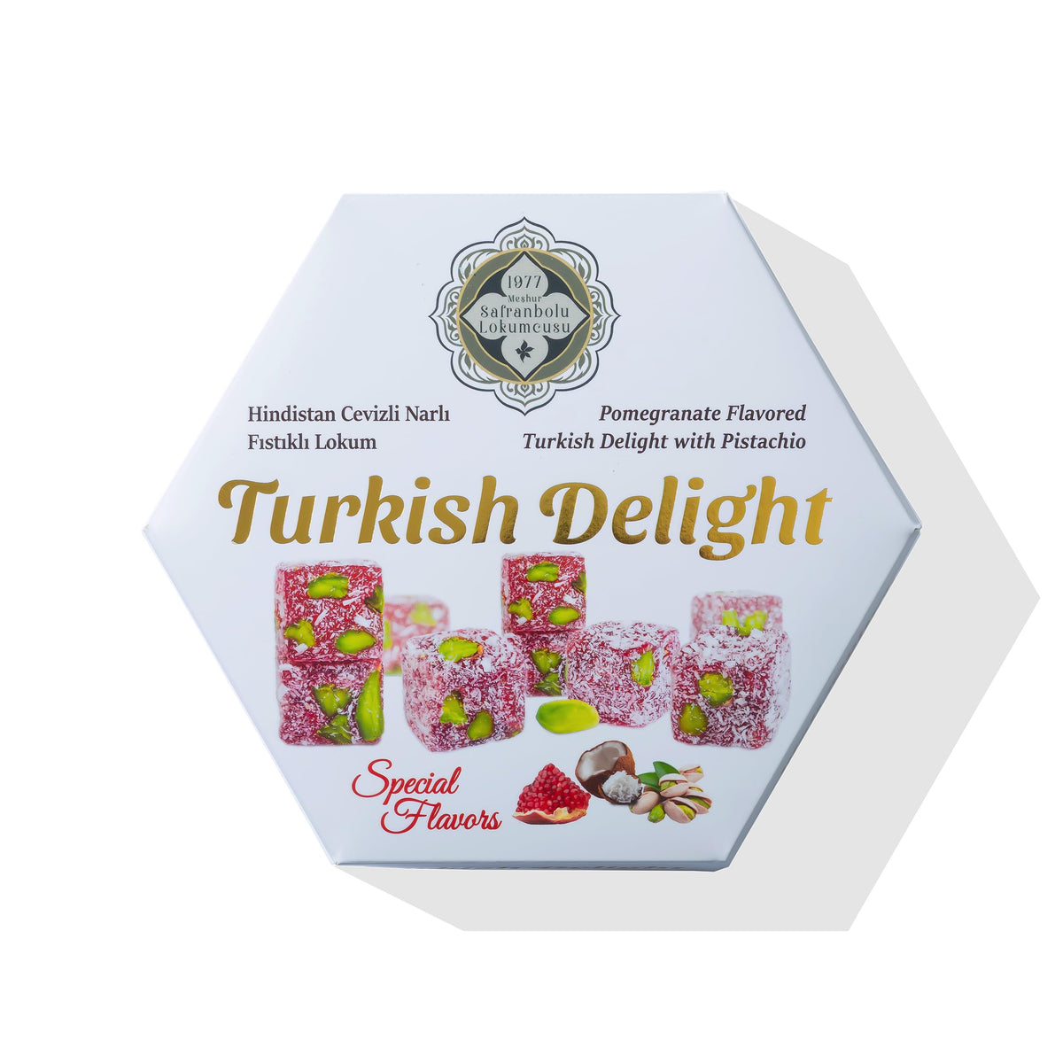 Me?hur Safranbolu Lokumcusu Turkish Delight Pistachios: Gourmet Candy & -Snack Lovers, Turkish Delight Candy Gift Box, Pomegranate Flavored