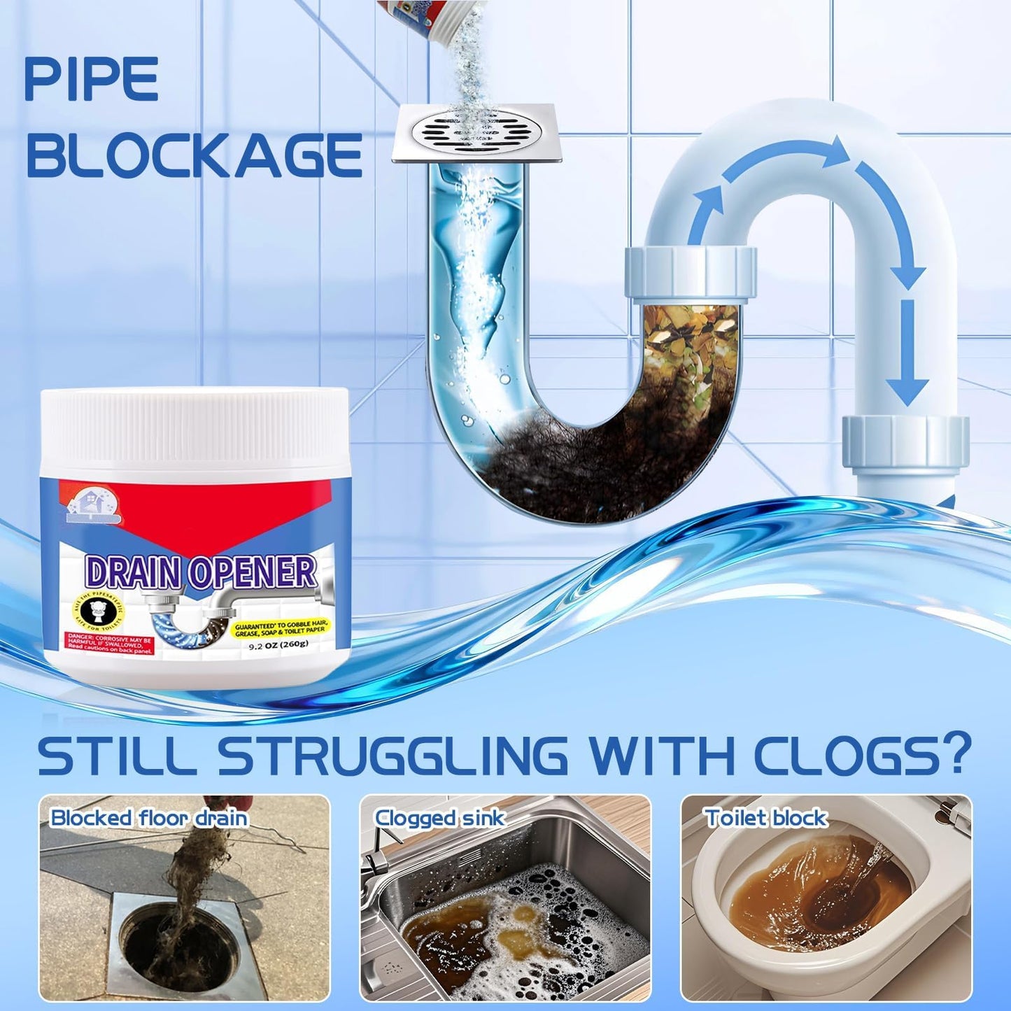 Crystal Lye Drain Opener, Pure Sodium Hydroxide Pellets Powerful Clog Remover for Bathroom & Kitchen Sinks, Drains & Shower Pipes - Pipe-Safe