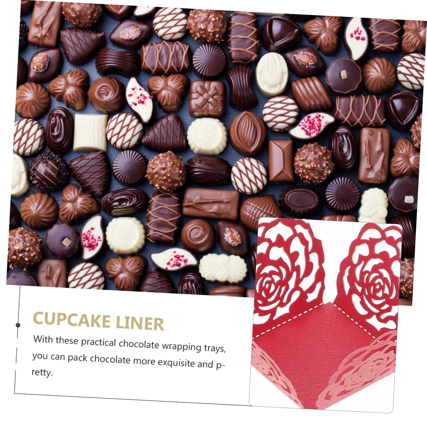 OFFSCH 100pcs Hollow Rose Trim Chocolate Candy Cups for Chocolate Packaging Decorative Wrappers for Weddings Parties and Dessert Displays Material