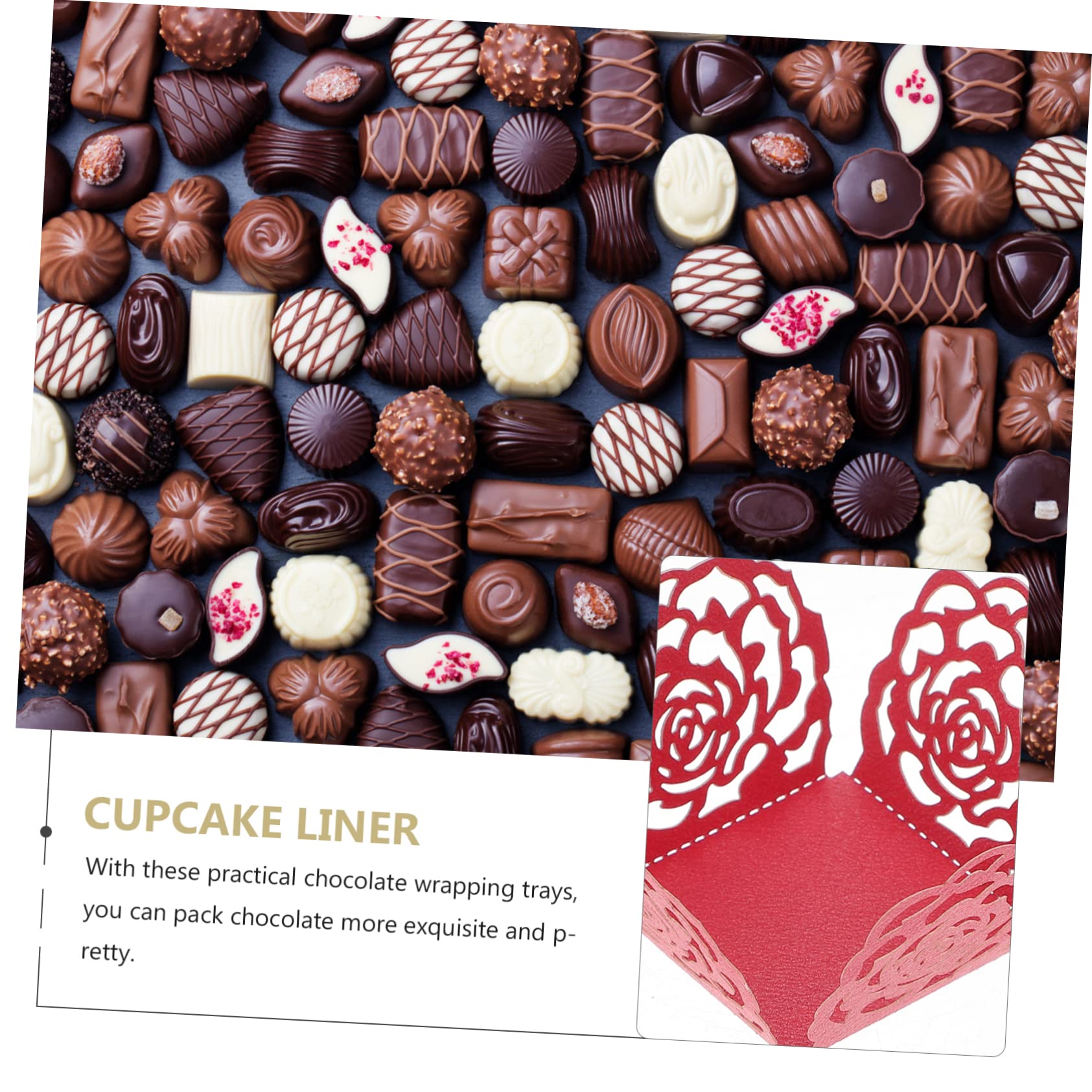 OFFSCH 100pcs Hollow Rose Trim Chocolate Candy Cups for Chocolate Packaging Decorative Wrappers for Weddings Parties and Dessert Displays Material