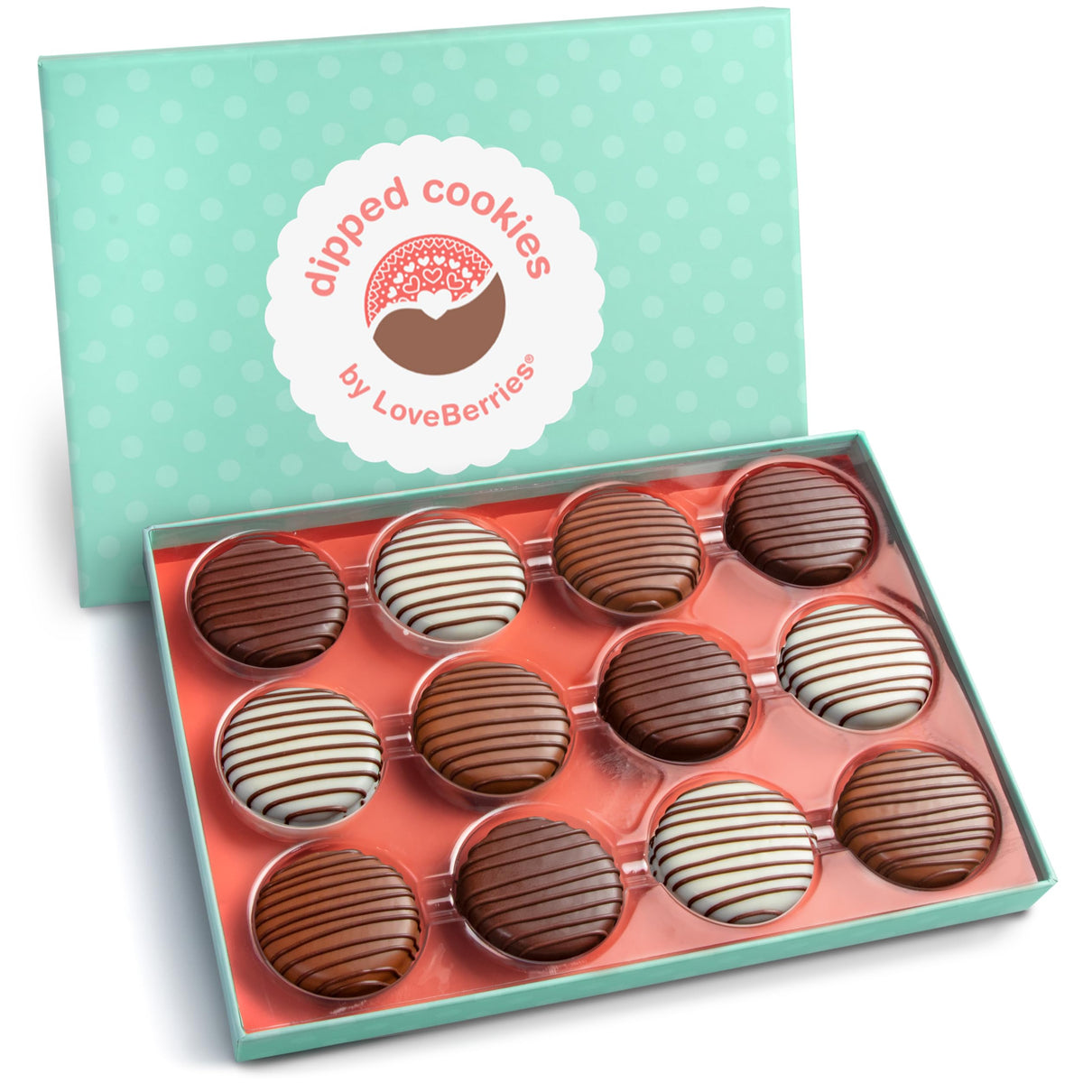 Milk, White & Dark Chocolate Covered Sandwich Cookies Gift Box by Love Berries