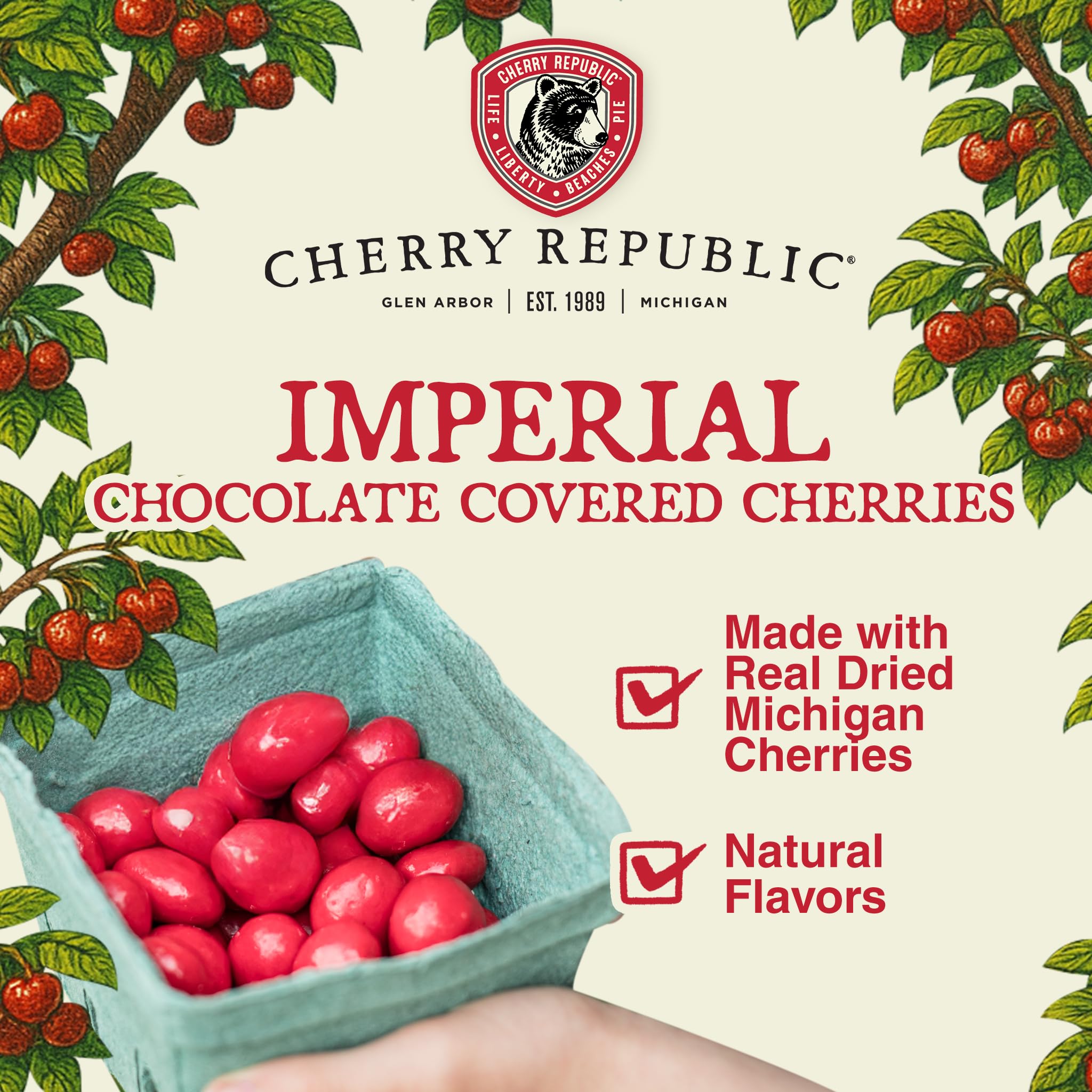 Cherry Republic Imperial Milk Chocolate Covered Cherries, 7 oz - Real Dried Michigan Chocolate Cherries Topped off with Red Cherry Confection