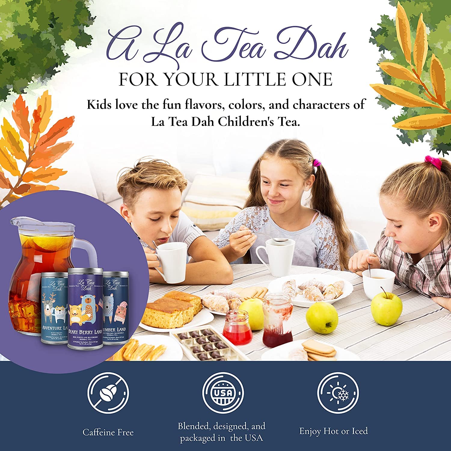 Little Animals Tea Gift Basket by La Tea Dah, Caffeine Free Teas for Kids, Children's Herbal Tea Sampler for Movie Night, Baby Shower, Party Supplies