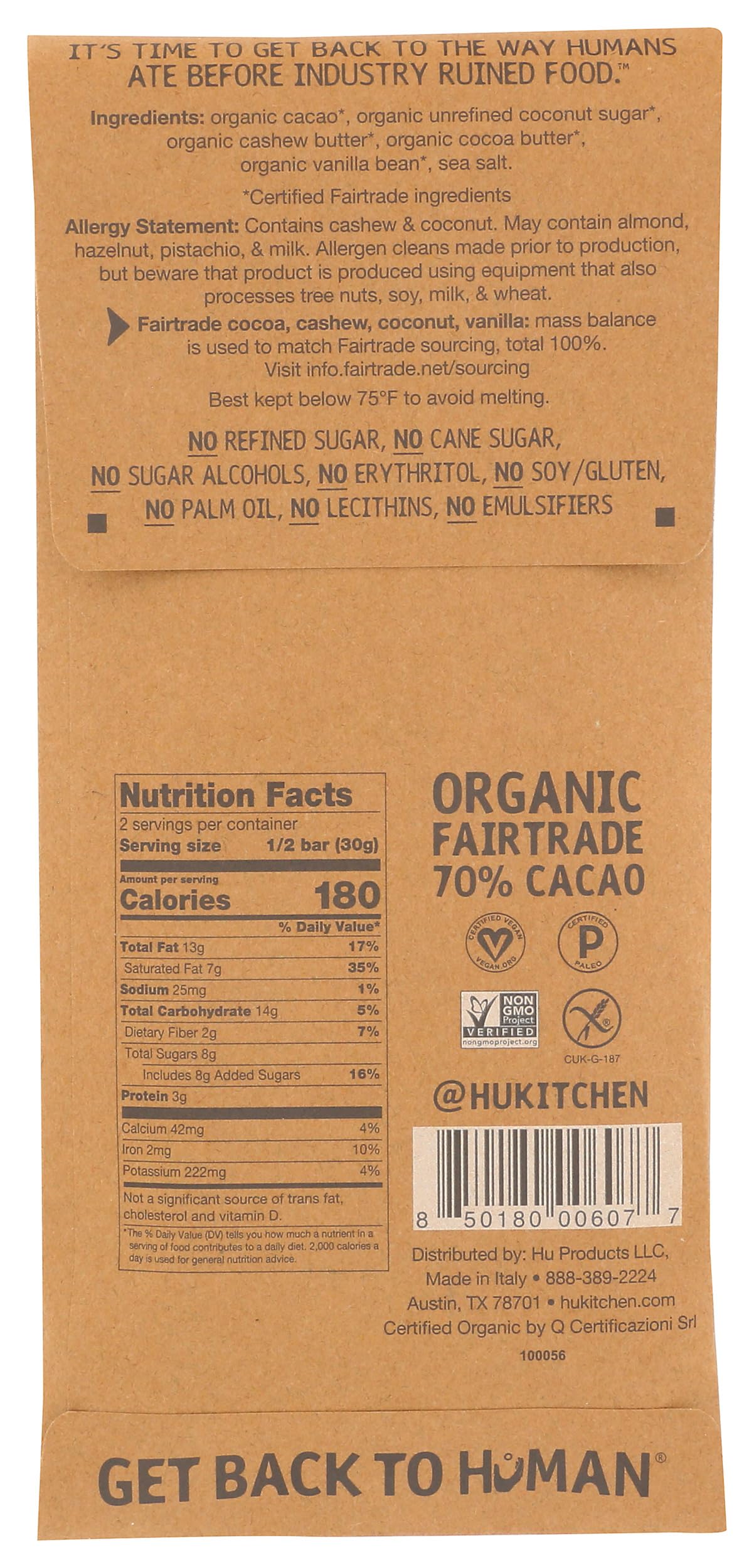 Hu Kitchen Organic Cashew Butter Filled Dark Chocolate Bar, 2.1 OZ