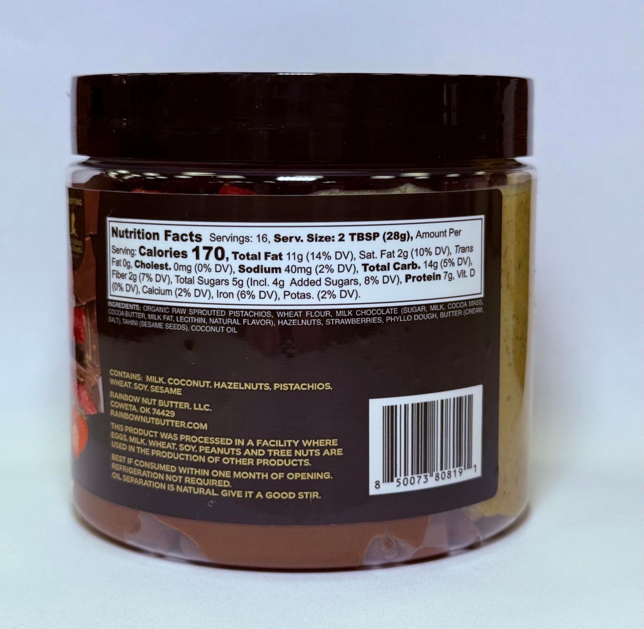 Rainbow Nut Butter Strawberry Hazelnut Chocolate Dubai 40% Pistachio Nut Butter Cream Kataifi Kadayif Freeze Dried Strawberries, 16 Oz.
