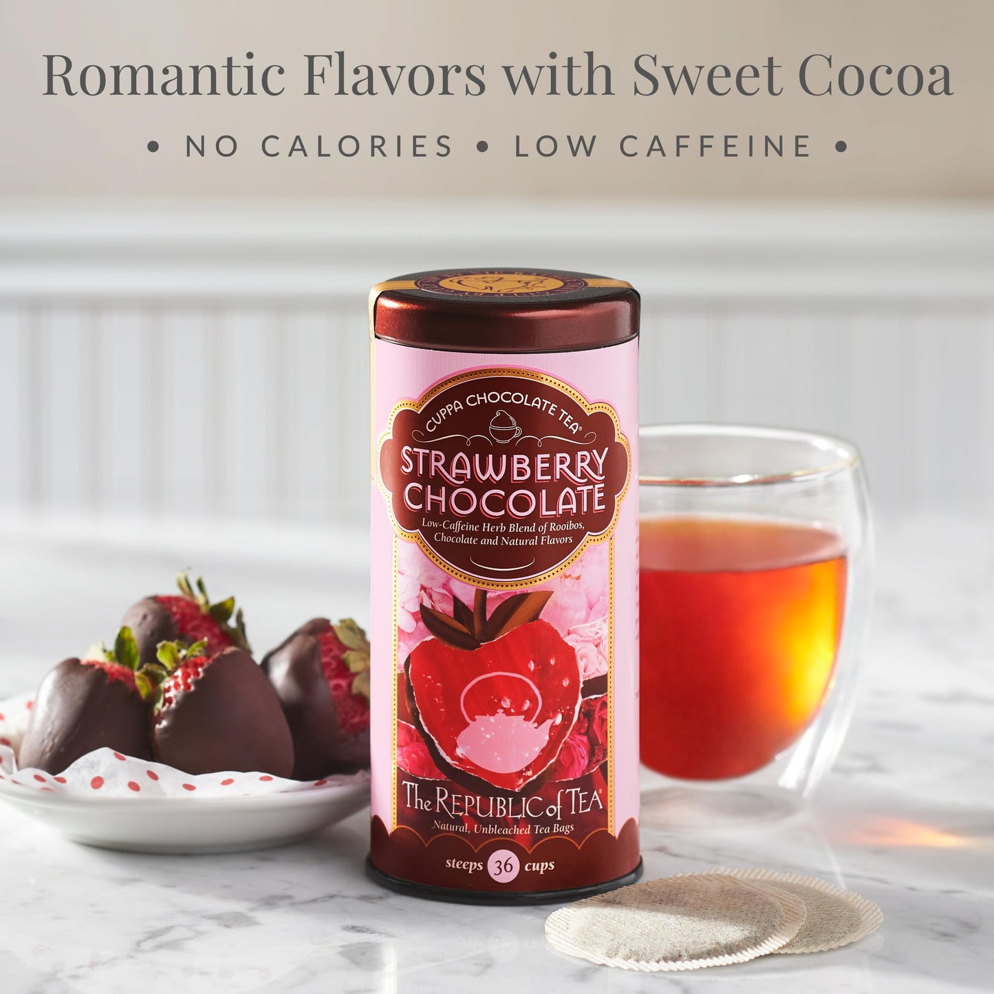 The Republic of Tea - Strawberry Cuppa Chocolate Tea Bags, Low-Caffeine, 36 Servings