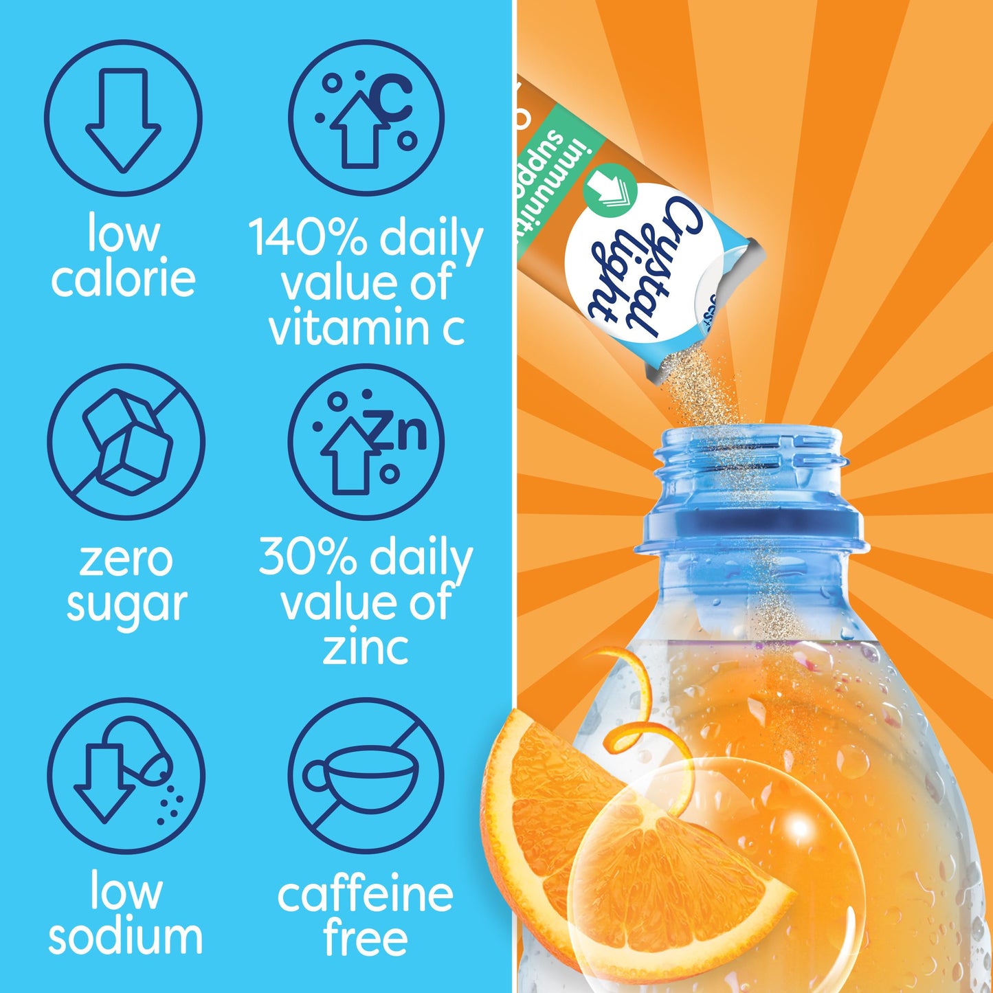 Crystal Light Immunity Support Orange Tangerine natural flavor with other natural flavor Powdered Drink Mix, .07 oz Packets, 10 per Box