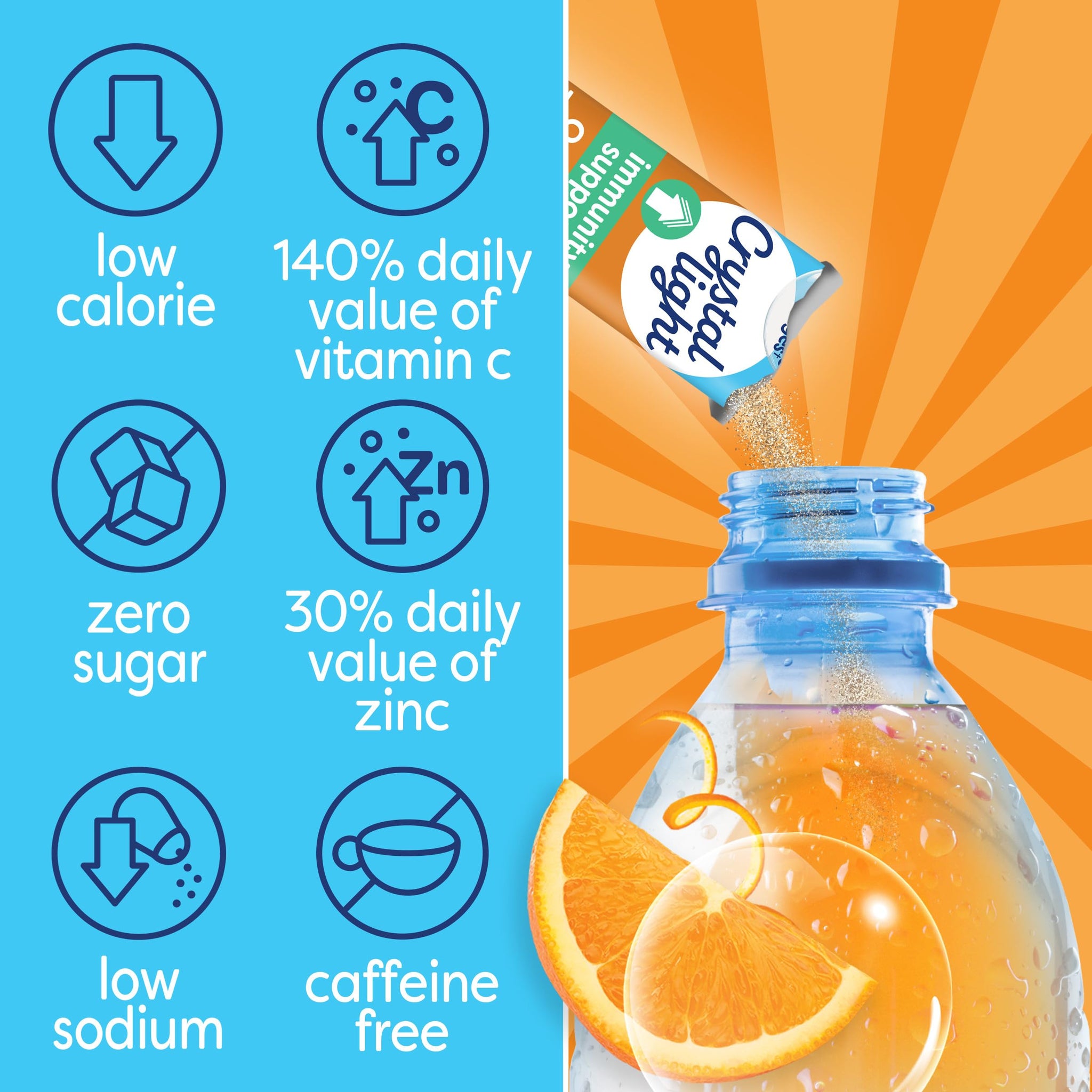 Crystal Light Immunity Support Orange Tangerine natural flavor with other natural flavor Powdered Drink Mix, .07 oz Packets, 10 per Box