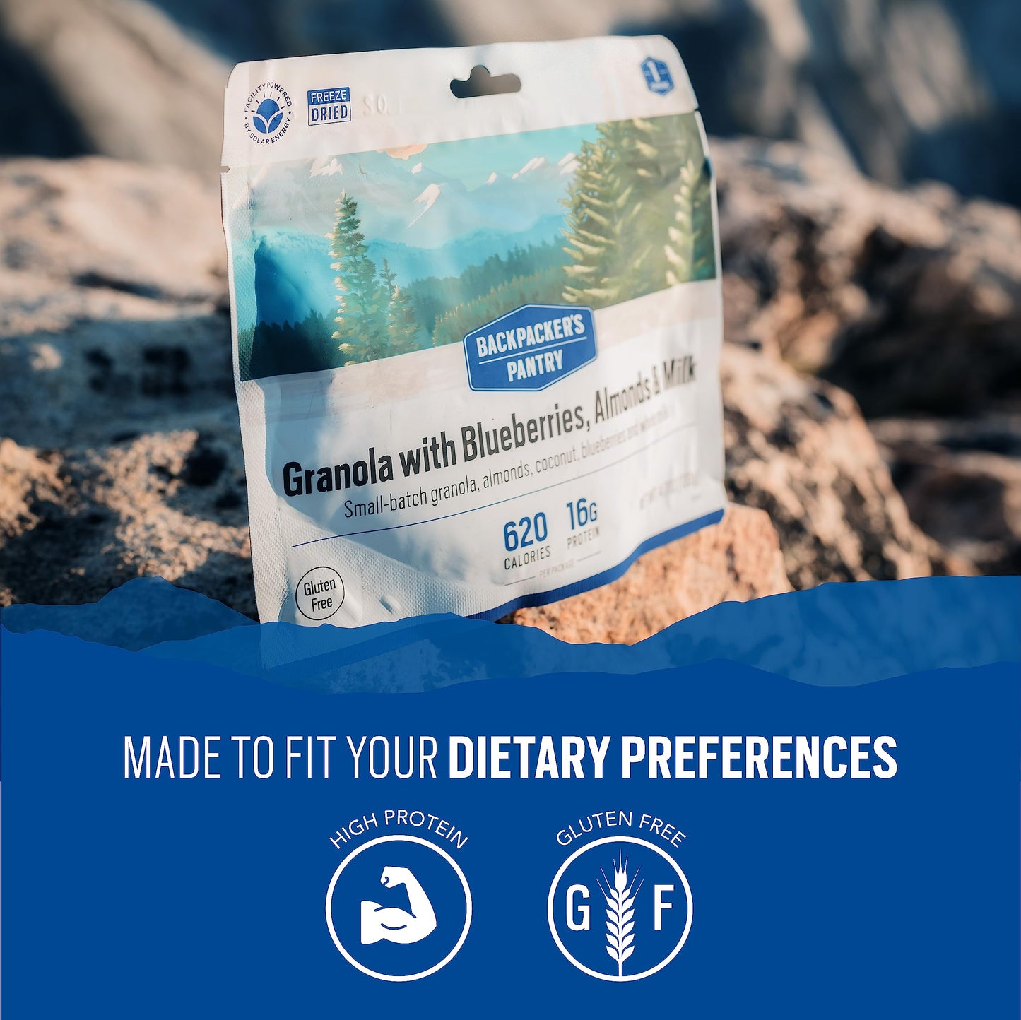 Backpacker's Pantry Granola with Blueberries Almonds & Milk - Freeze Dried Backpacking & Camping Food - Emergency Food - 16 Grams of Protein