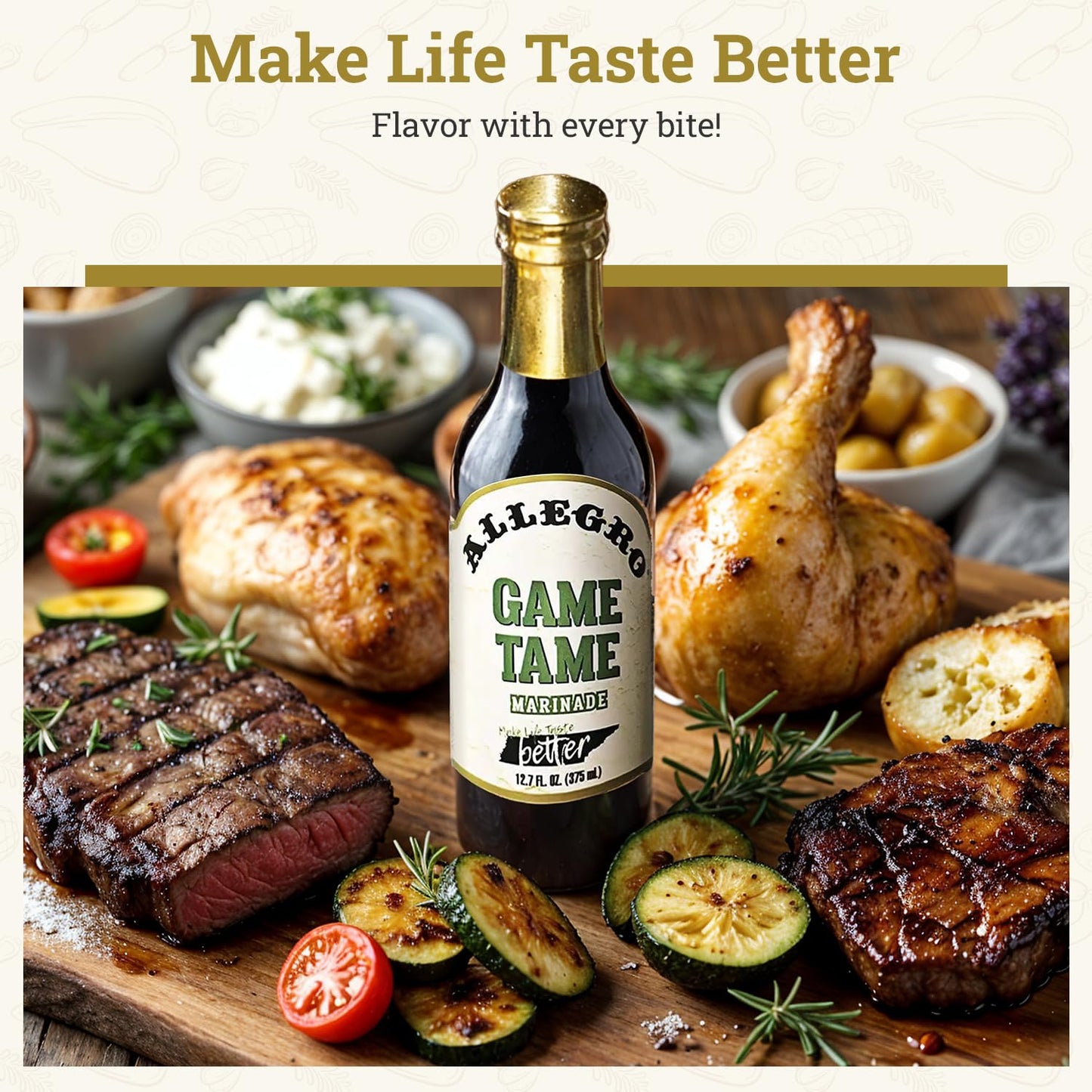 ALLEGRO The Marinate Everything Marinades, Perfect for Meat & Veggies, Grilling, Roasting & Cooking, Kosher & Gluten-Free, Game Tame, 12.7 oz