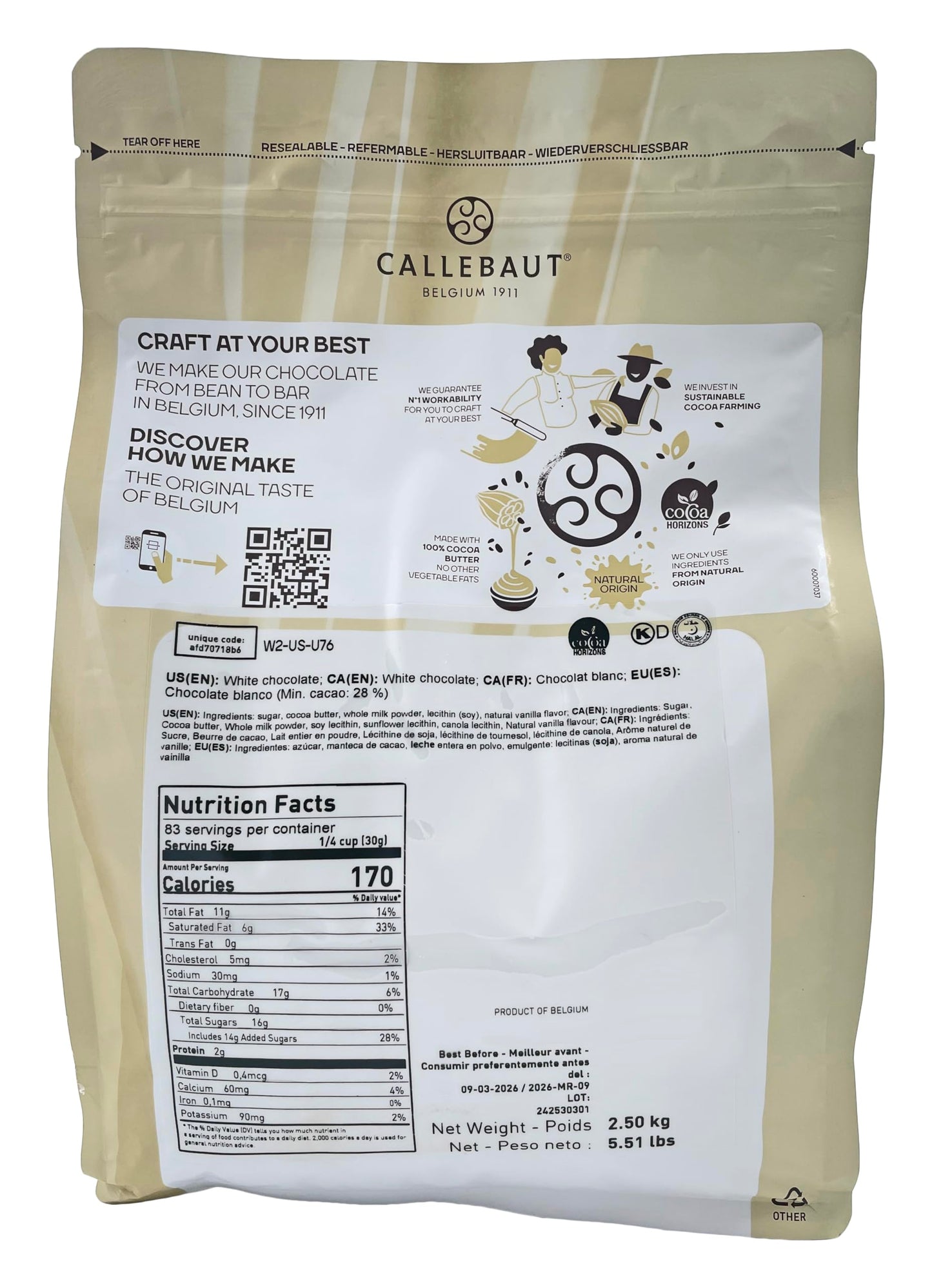 Belgian Chocolate Callets | 3 Pack of 5.51 Bags (2.5KG) (Milk/Dark/White Chocolate)