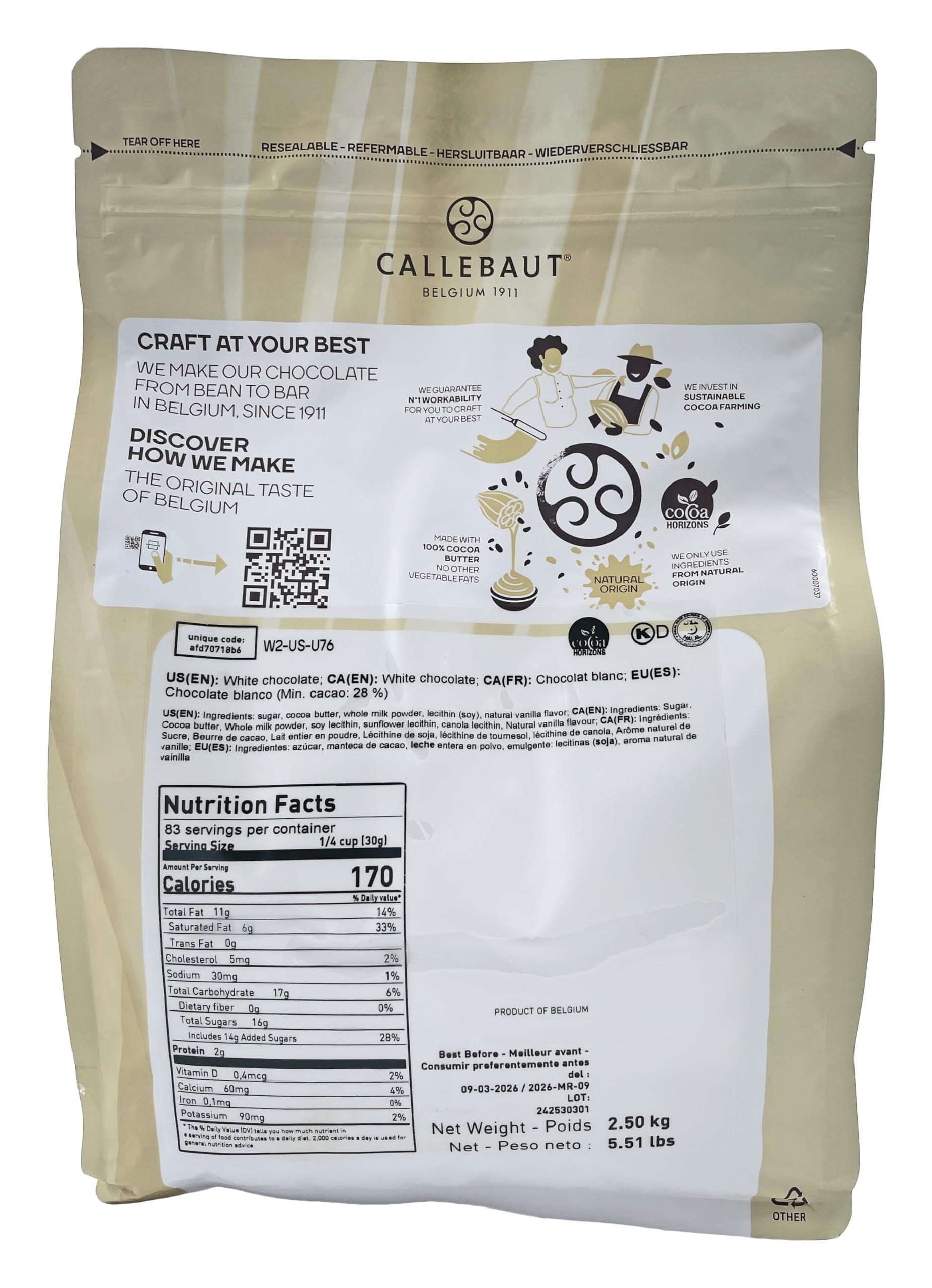 Belgian Chocolate Callets | 3 Pack of 5.51 Bags (2.5KG) (Milk/Dark/White Chocolate)