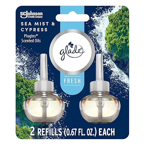 Glade PlugIns Refills Air Freshener, Sea Mist & Cypress, Scented and Essential Oils for Home and Bathroom, 0.67 Fl Oz, 2 Count