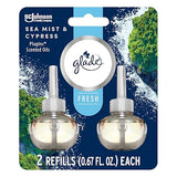 Glade PlugIns Refills Air Freshener, Sea Mist & Cypress, Scented and Essential Oils for Home and Bathroom, 0.67 Fl Oz, 2 Count