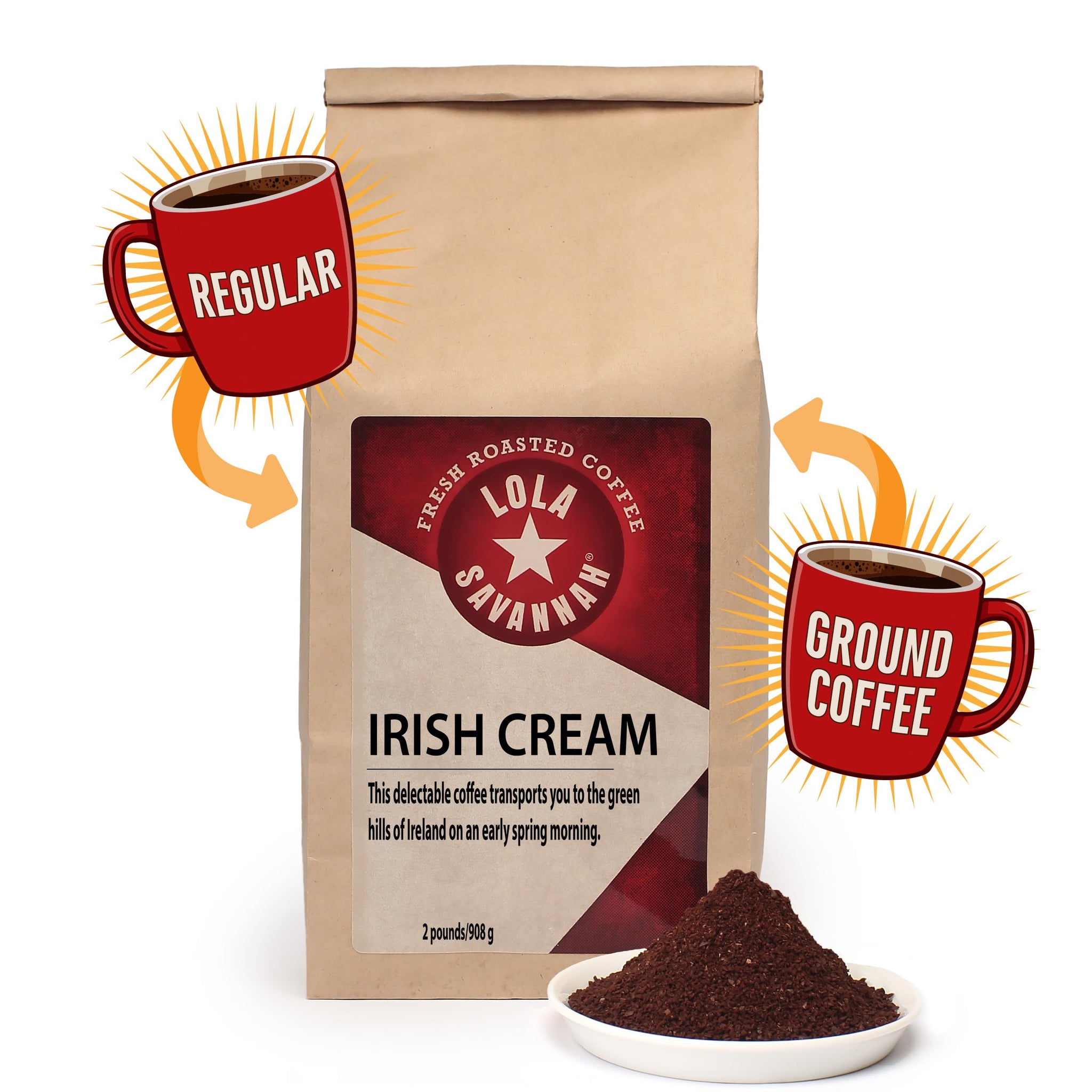 Lola Savannah Irish Cream Ground Caffeinated Coffee, 2lb