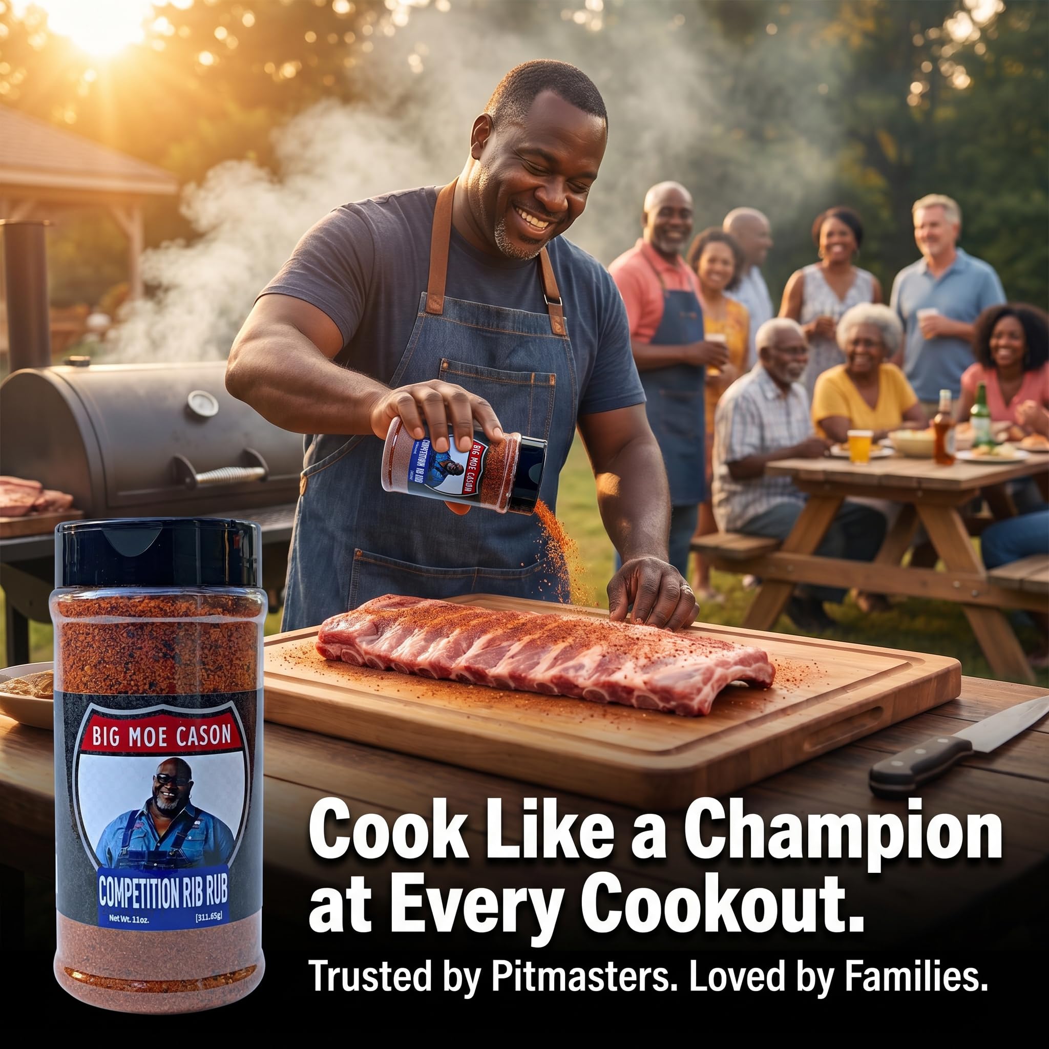 Big Moe Cason Competition Rib Rub BBQ Rub - 11 oz (Pack of 4) - for Smoker and Traeger Grill - Steak and Chicken Rub Seasoning with Bag Clip