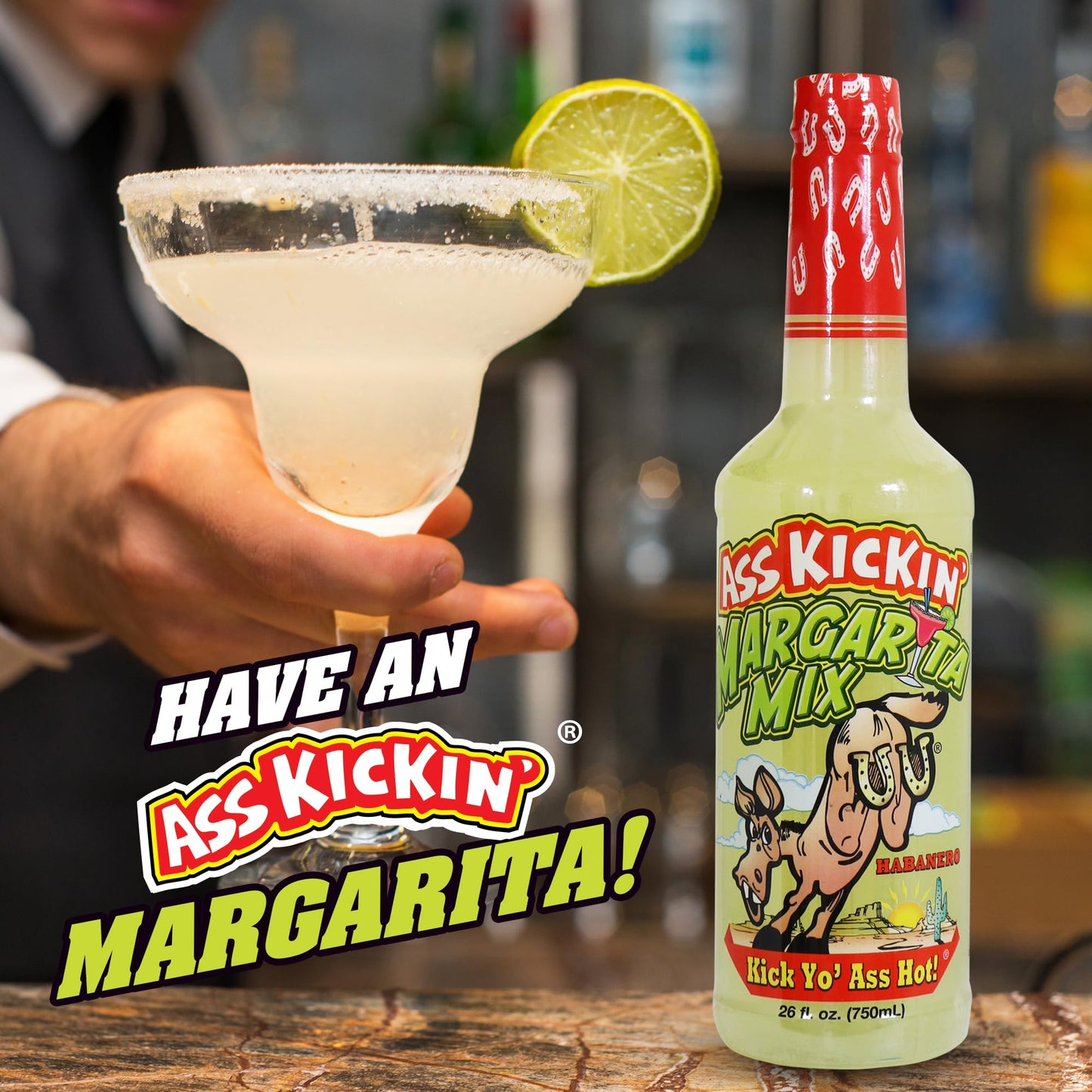 ASS KICKIN' - Margarita Mix with Habanero Pepper - 26oz. - Perfect Spicy Margarita Mix - Just Add Your Favorite Tequila, Pour into Your Marg Glasses