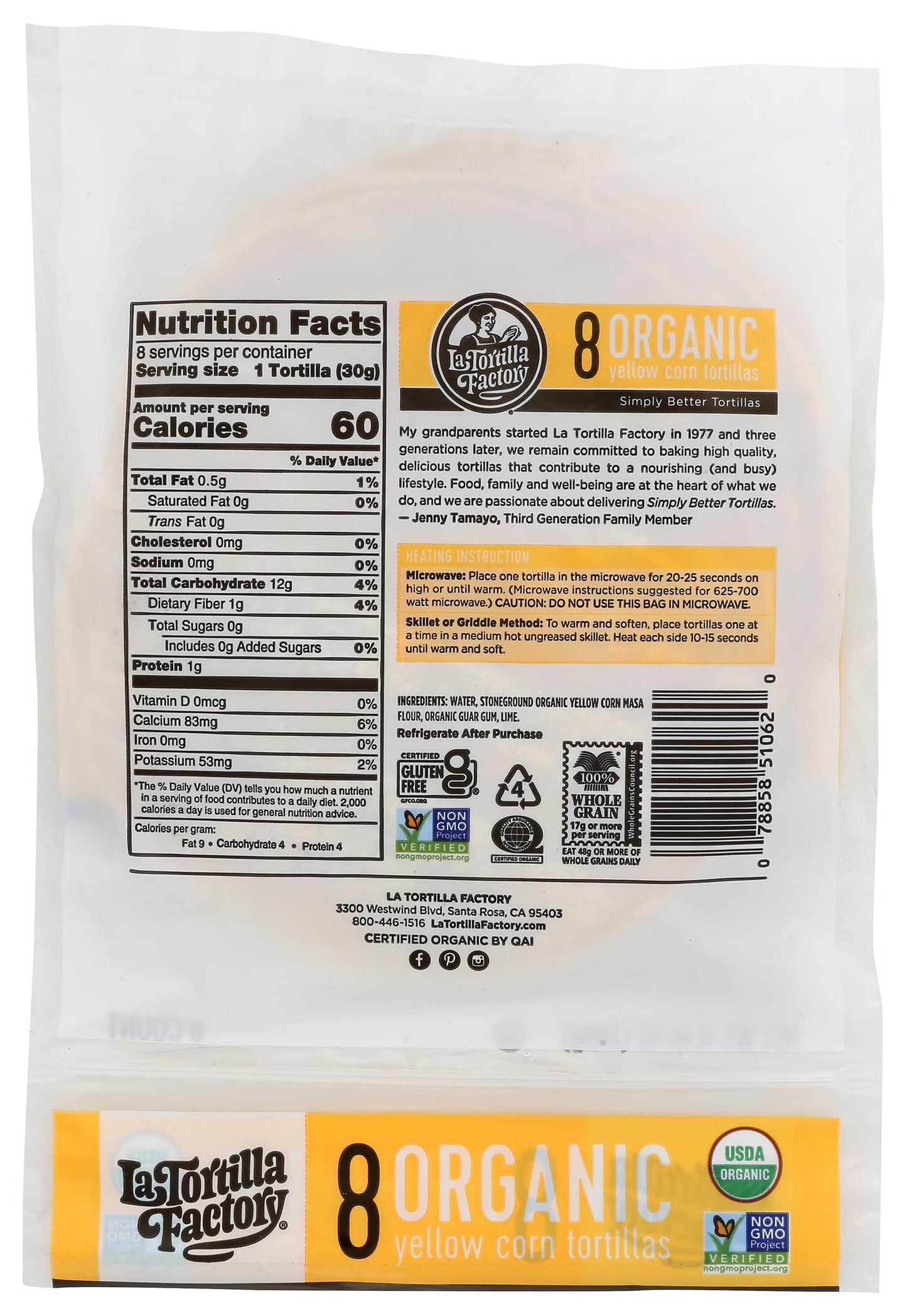 La Tortilla Factory, Tortillas Corn Organic, 8.46 Ounce