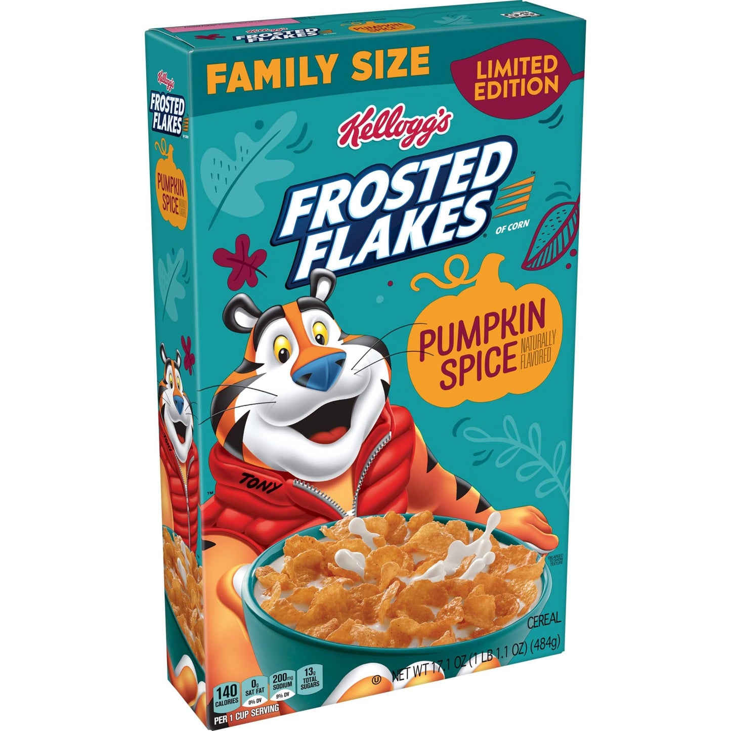 Frosted Flakes Cold Breakfast Cereal, 7 Vitamins and Minerals, Limited Edition, Family Size, Pumpkin Spice, 17.1oz Box (1 Box)