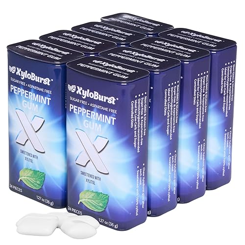XyloBurst Gum | Xylitol Chewing Gum | Sugar Free, Gluten Free, Keto Friendly | Aspartame Free Gum For Oral Health | Peppermint | 24 Pieces (Pack of 8)