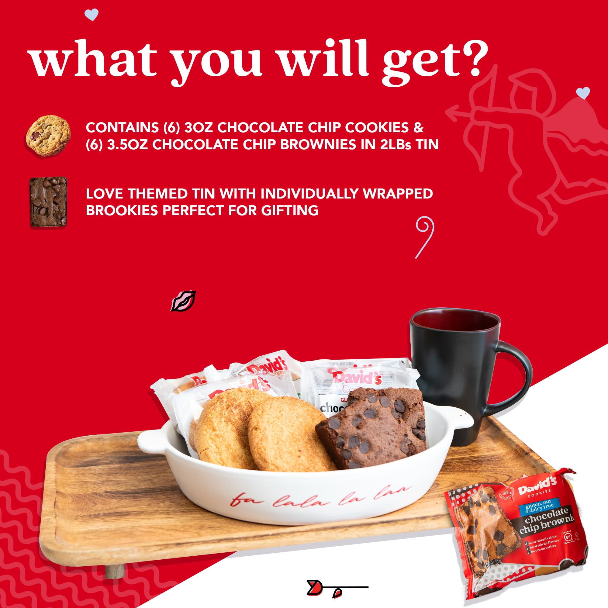 David’s Cookies Gluten-Free Assorted Cookies And Brownies 2Lbs - Comes In A Beautiful Love-Themed Tin Gift Box - Delicious Gourmet Food Gift For Loved