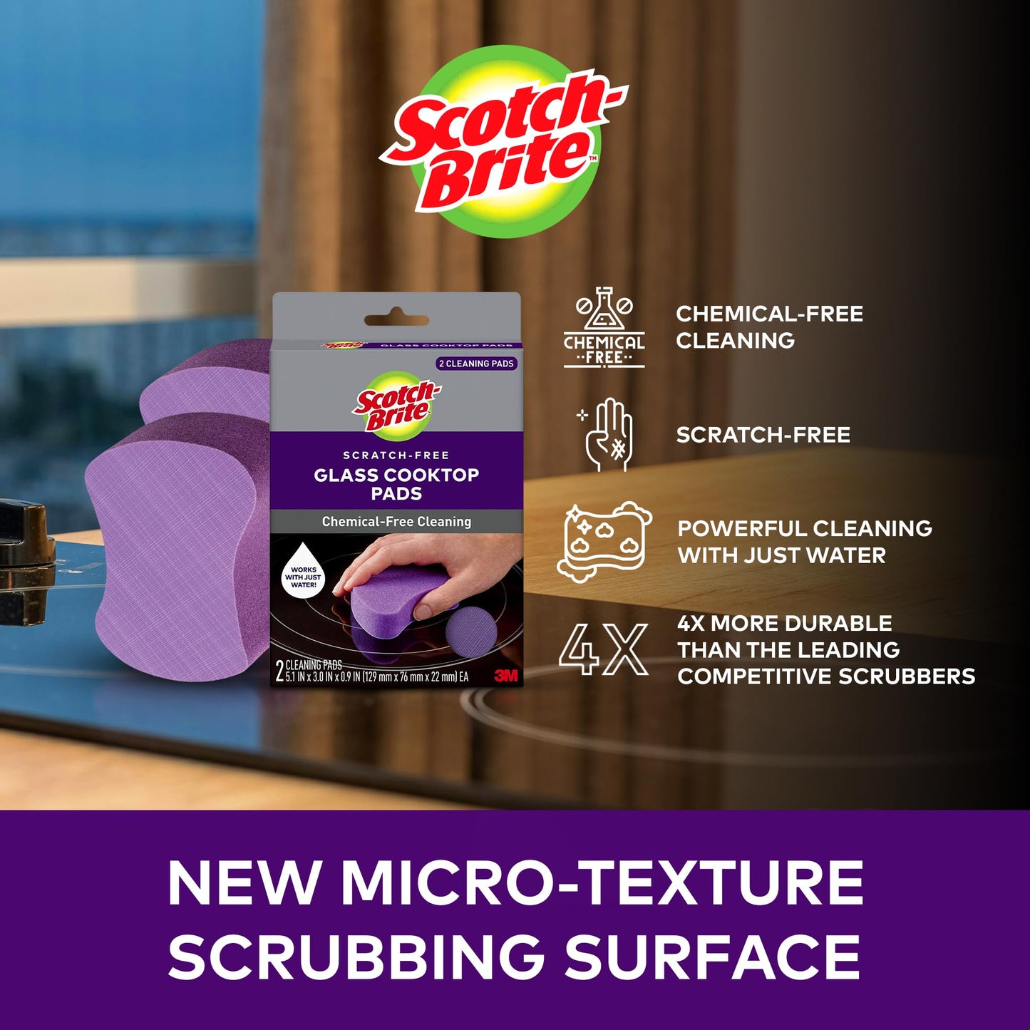 Scotch-Brite Glass Cooktop Pads, Scratch-Free & Non-Abrasive Scrubbers for Glass or Ceramic Stovetops, Cleans Burnt-On Messes with Just Water