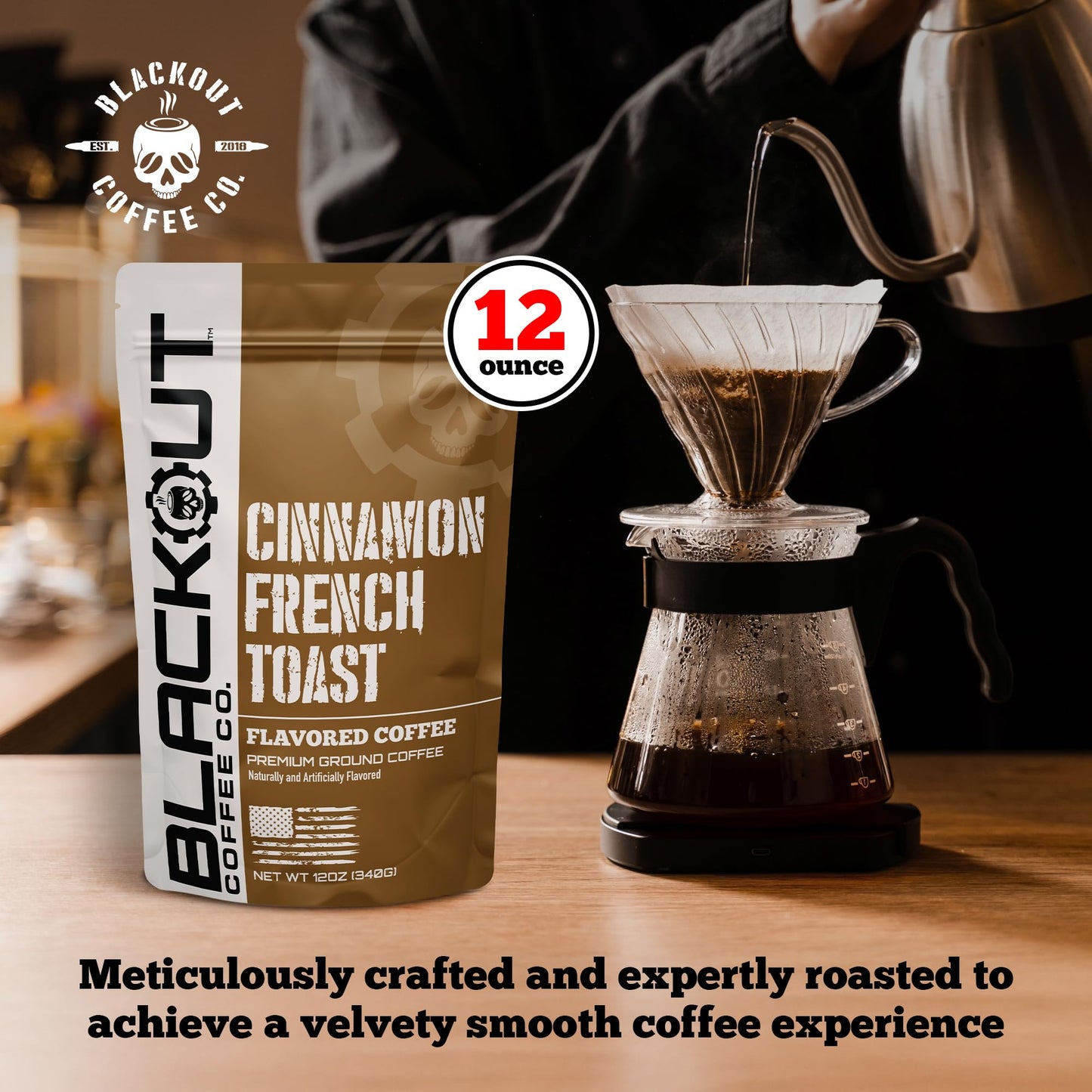 Blackout Coffee Cinnamon French Toast Flavored Ground Coffee - Medium Roast, Smooth Taste, Guilt-Free Indulgence - Freshly Roasted 12oz Pouch