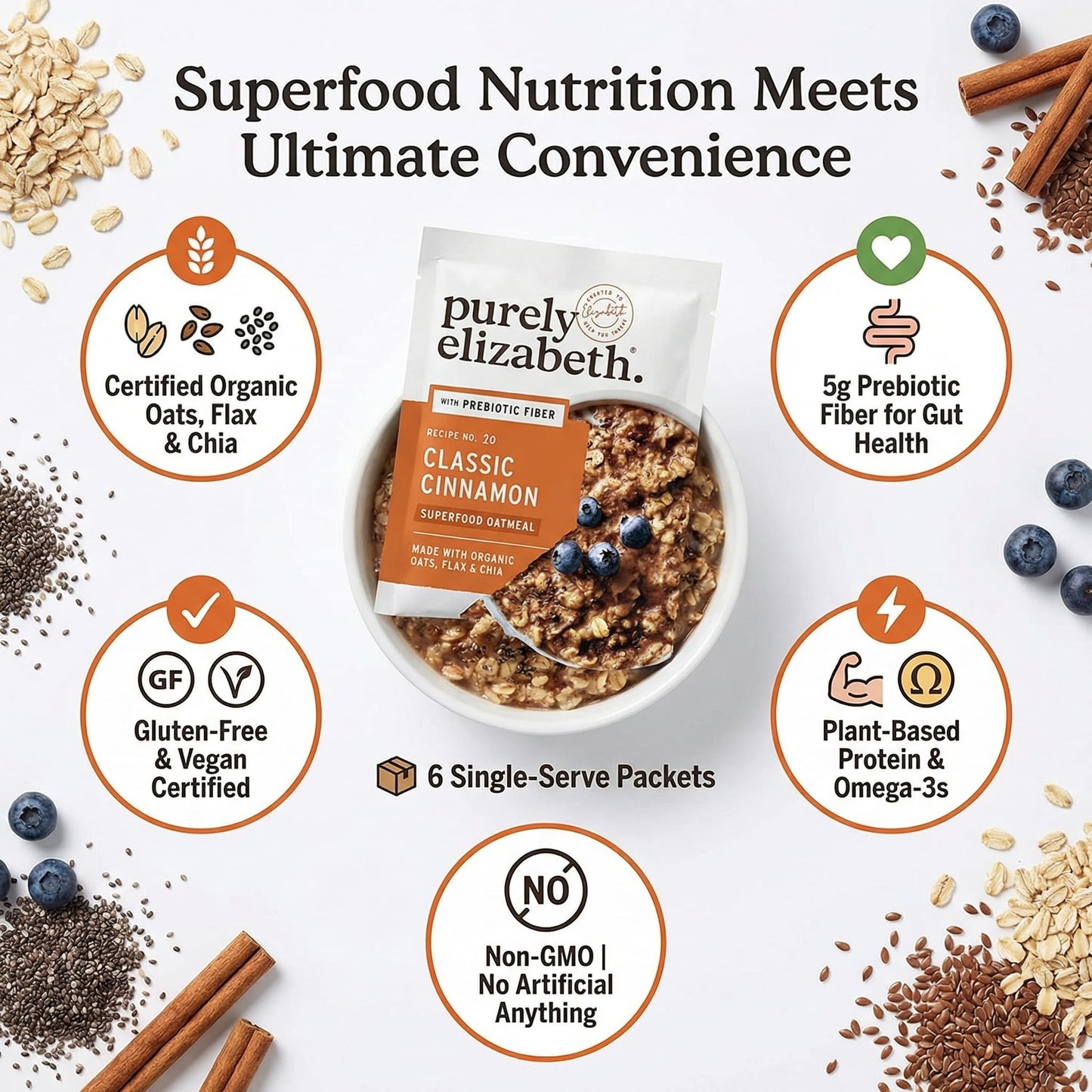 Superfood Vegan Oatmeal Classic Cinnamon - 9.12 Oz - Pack of 3 - Cereal Oatmeal for Breakfast - Oatmeal Instant Protein Cereal - Ebt Eligible Food