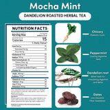 Teeccino Dandelion Mocha Mint Tea - Caffeine Free, Roasted Herbal Tea with Prebiotics, 3x More Herbs than Regular Tea Bags, Gluten Free - 25 Tea Bags