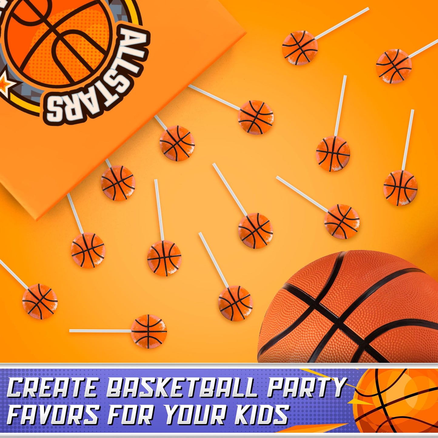 Basketball Lollipops 12pk- Basketball Candy For Basketball Party Favors & Basketball Party Supplies - Snacks & Candy Basketball Suckers For Basketball