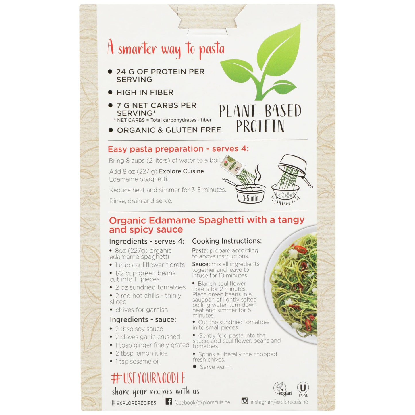 Explore Cuisine, Pasta Spaghetti Edamame Organic, 8 Ounce