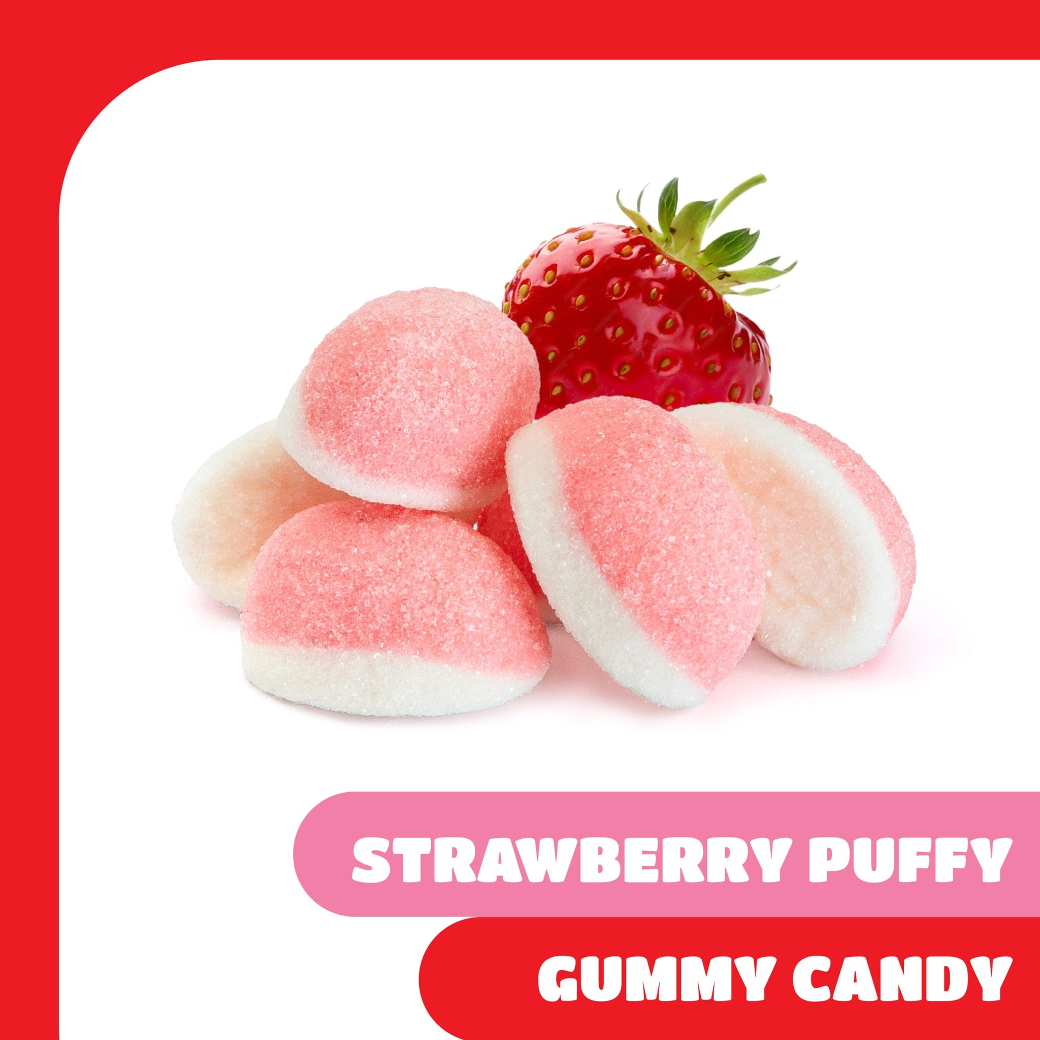 Strawberry Puffy Gummy Candy - 1 Pound Pack - Gender Reveal Strawberry Gummies - Pink Cloud Candy for Baby Showers, Buffets & Dessert Decorating