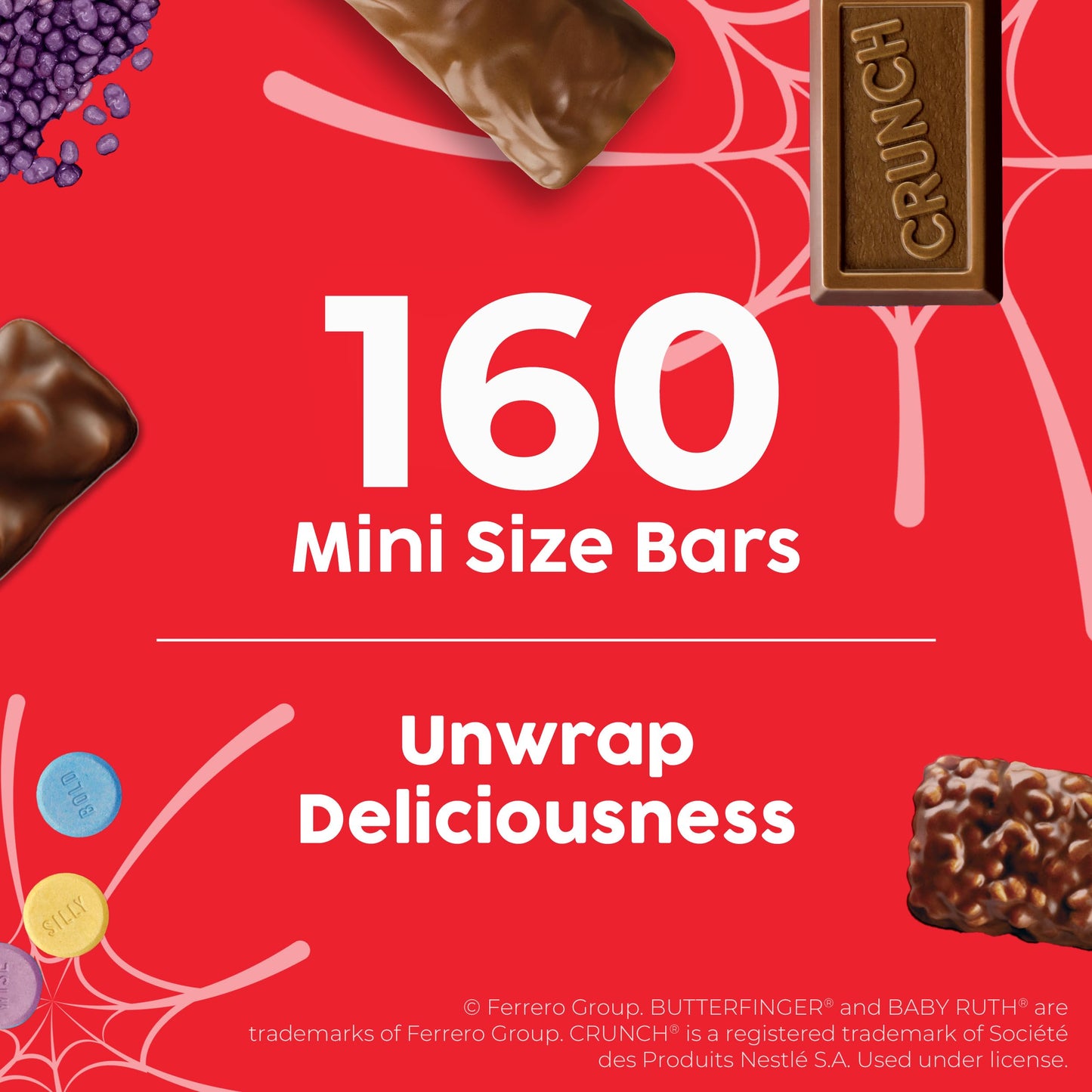 Butterfinger, CRUNCH Baby Ruth, Nerds, SweetTarts, Minis, Fun Size Assorted Candy, Bulk 160 Count Variety Pack, 44.8 oz