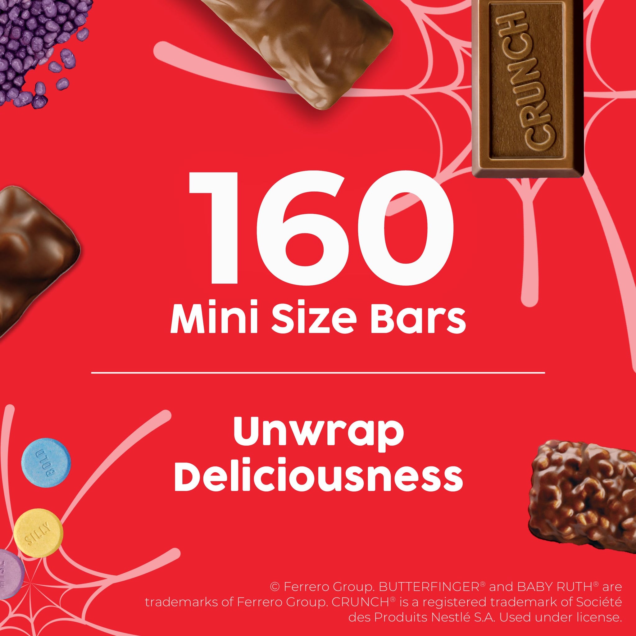 Butterfinger, CRUNCH Baby Ruth, Nerds, SweetTarts, Minis, Fun Size Assorted Candy, Bulk 160 Count Variety Pack, 44.8 oz