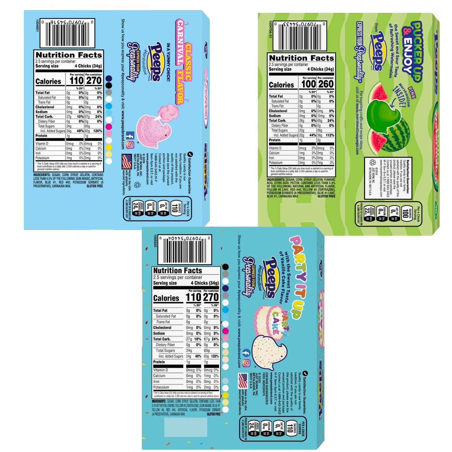 Peeps Marshmallow Chicks Assortment, Sour Watermelon, Cotton Candy & Party Cake Flavors - Easter Candy Treats, Dessert Toppers & Basket Stuffers, 10