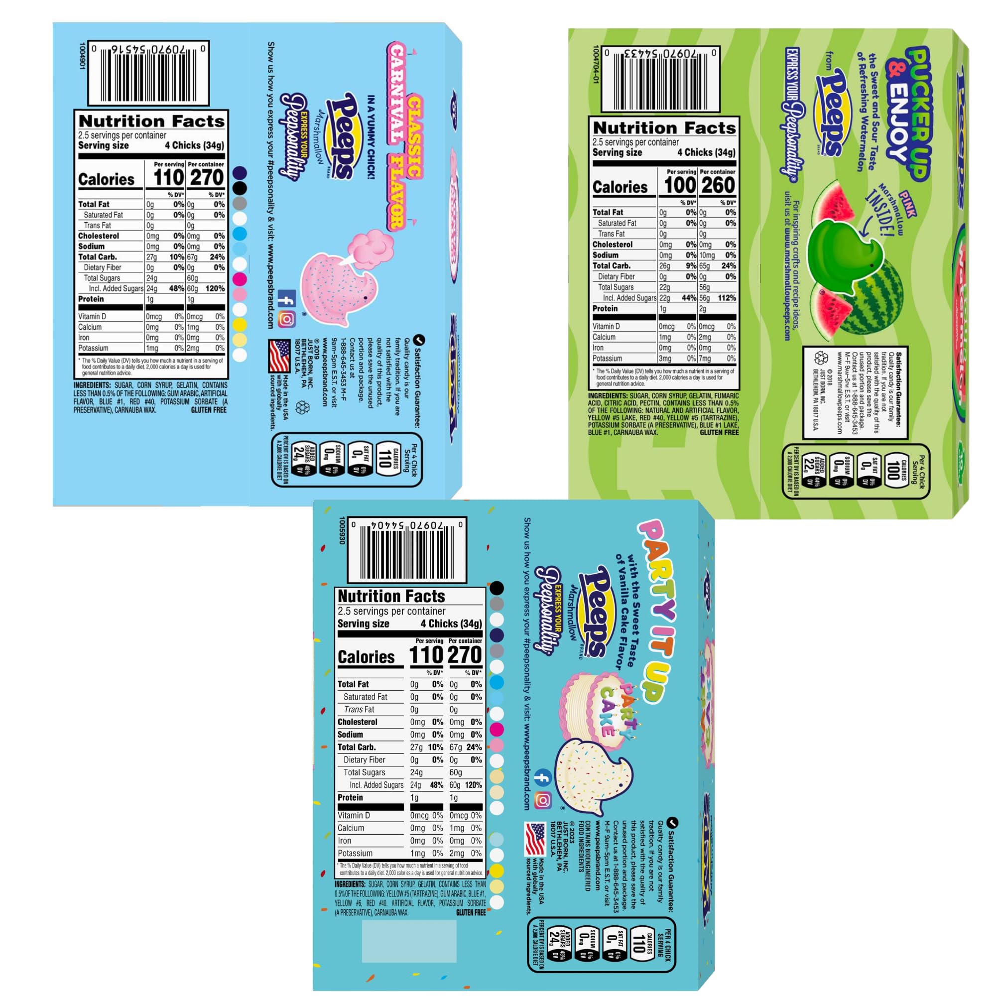 Peeps Marshmallow Chicks Assortment, Sour Watermelon, Cotton Candy & Party Cake Flavors - Easter Candy Treats, Dessert Toppers & Basket Stuffers, 10