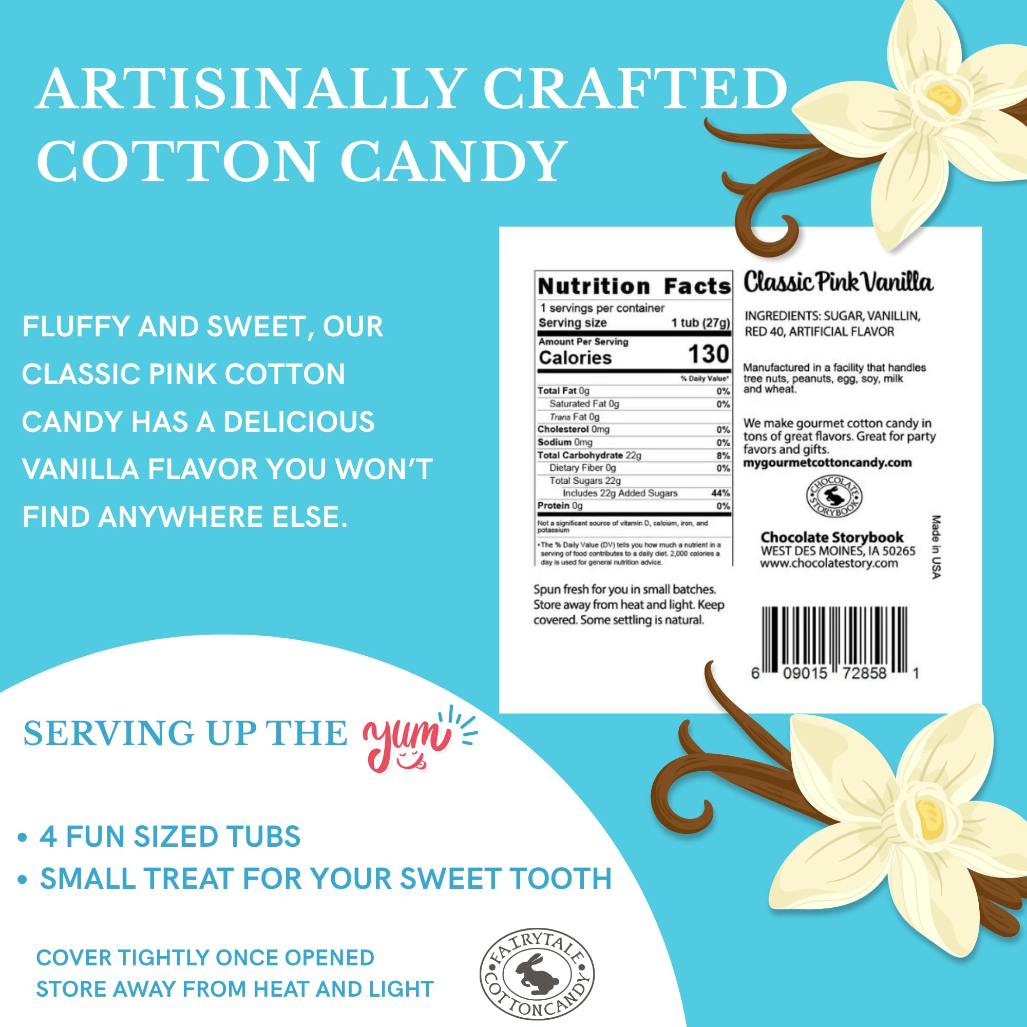 CHOCOLATE STORYBOOK Cotton Candy Party Pack - Unique Idea for Holidays, Birthdays, Gag Gifts, Favors (Classic Pink Vanilla, 1 oz each, 4-Pack)
